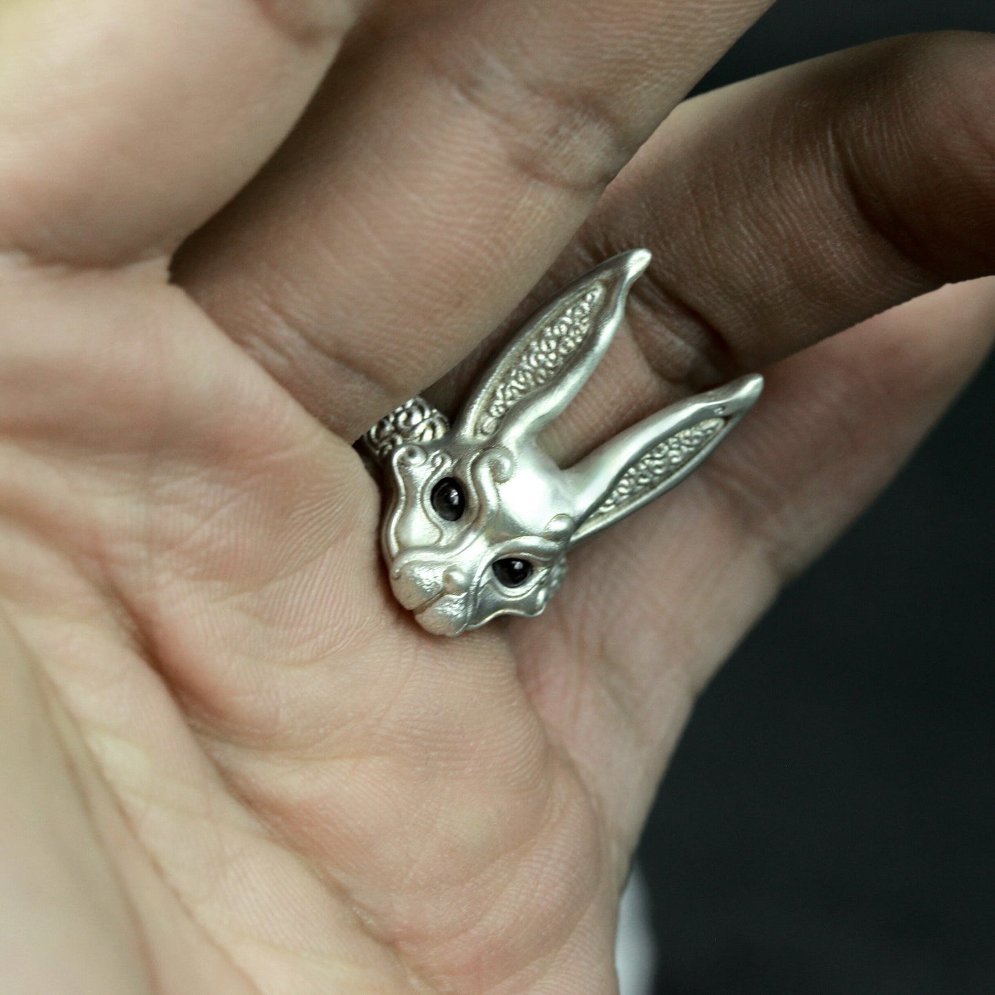 Red-Eyed Bunny Ring ¨C Handmade 925 Silver Dark Forest Band