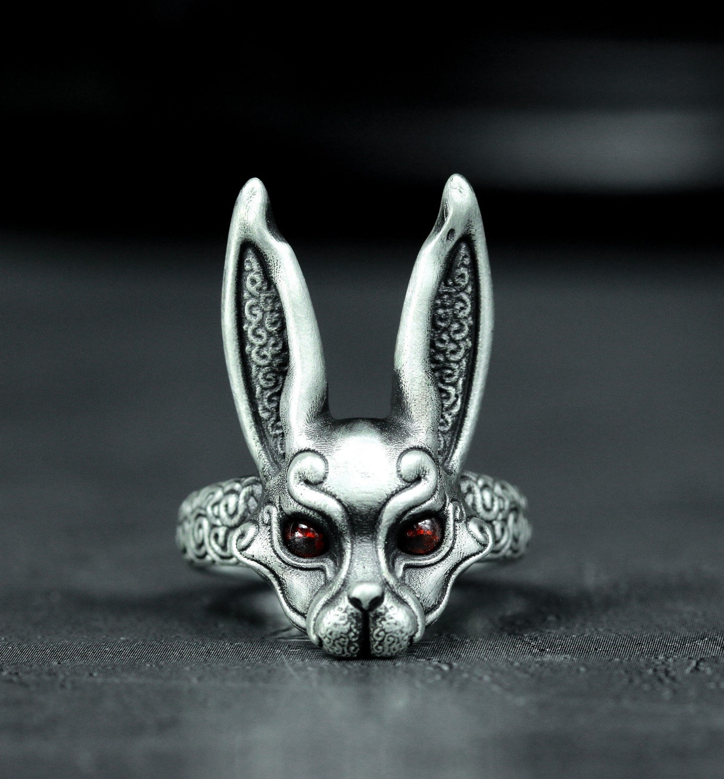 Red-Eyed Bunny Ring ¨C Handmade 925 Silver Dark Forest Band