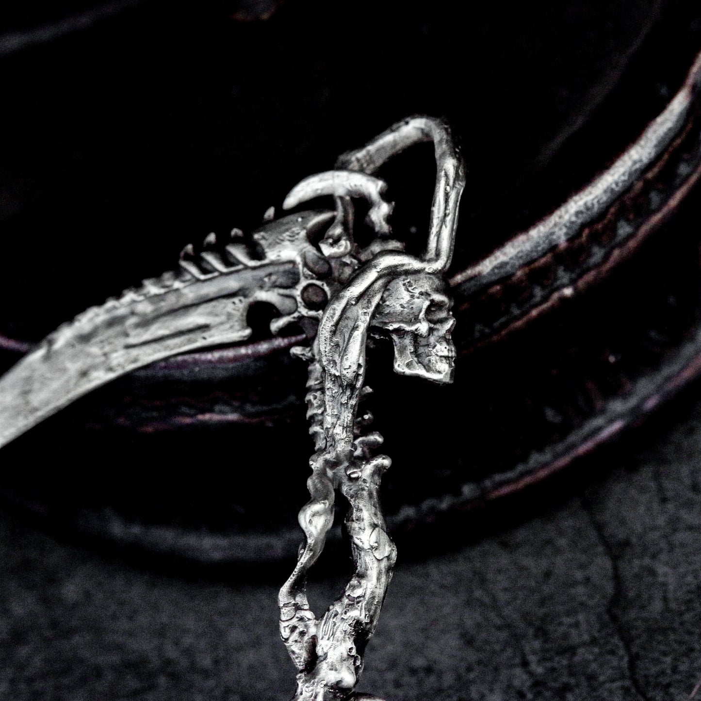 Minimal Grim Reaper Pendant with Long Scythe ¨C 925 Sterling Silver Handmade