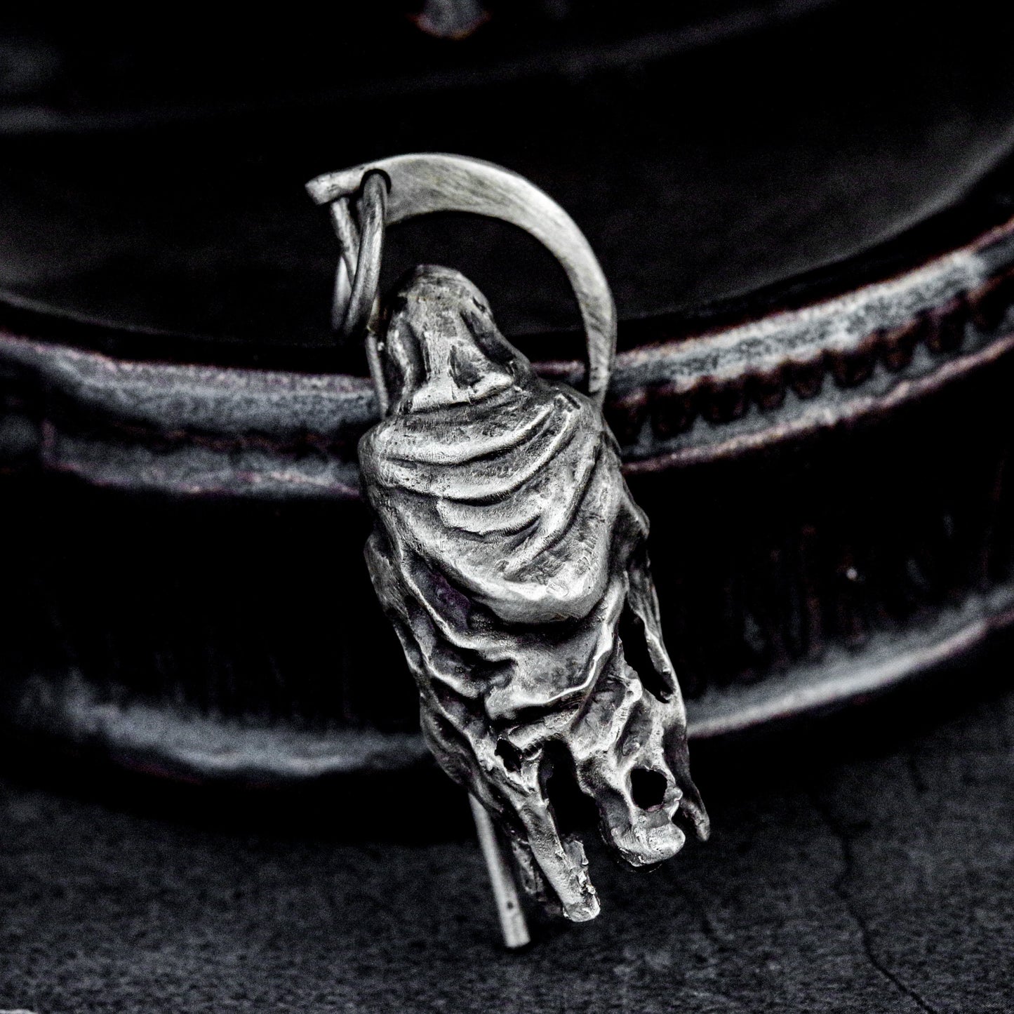 Hooded Reaper Pendant with Arched Blade ¨C 925 Sterling Silver Handmade