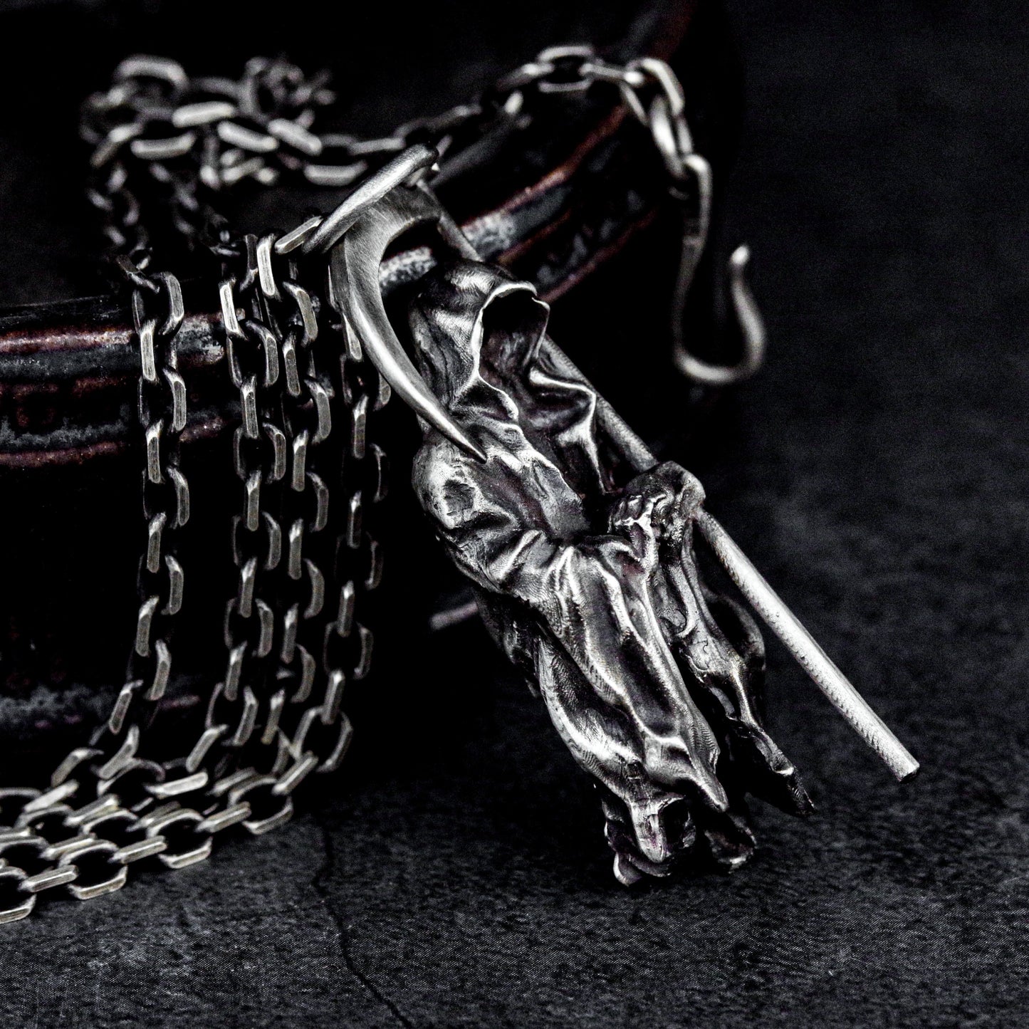 Hooded Reaper Pendant with Arched Blade ¨C 925 Sterling Silver Handmade