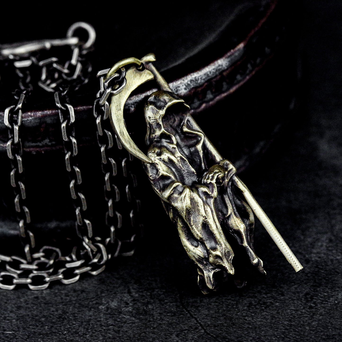 Hooded Reaper Pendant with Arched Blade ¨C 925 Sterling Silver Handmade
