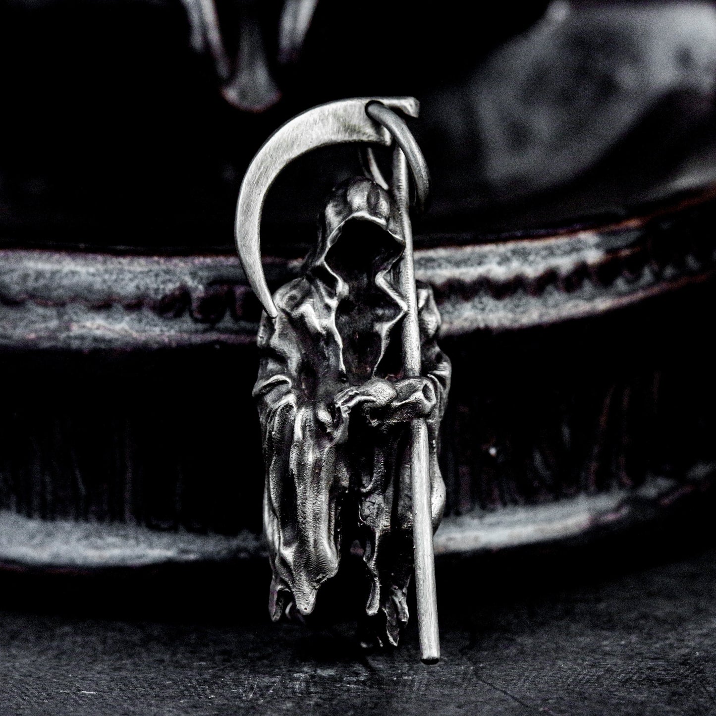 Hooded Reaper Pendant with Arched Blade ¨C 925 Sterling Silver Handmade