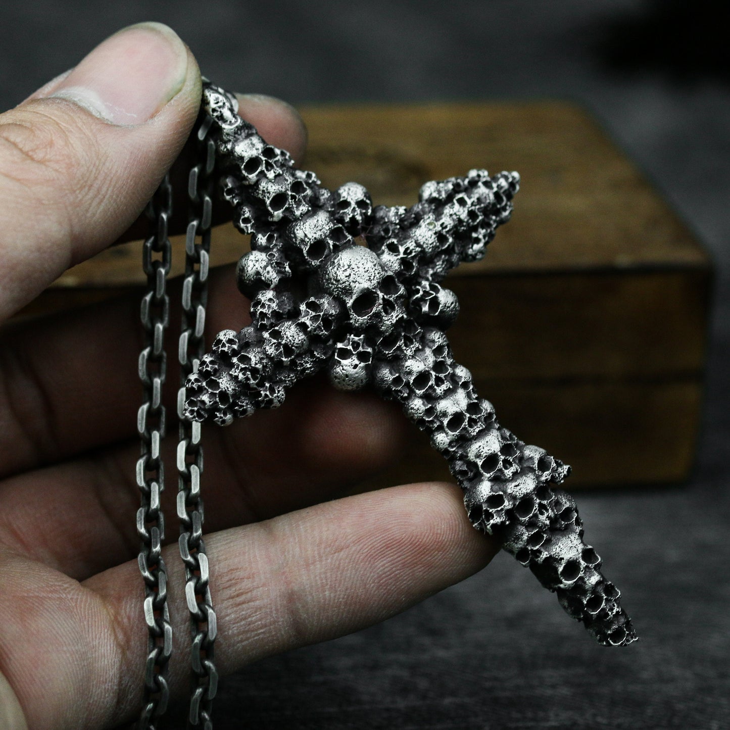 Skull Cross Pendant with Cluster Design ¨C 925 Sterling Silver Handmade