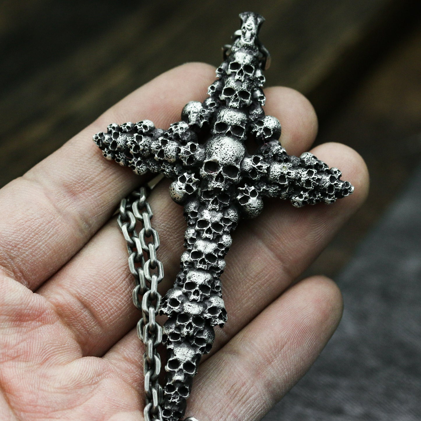 Skull Cross Pendant with Cluster Design ¨C 925 Sterling Silver Handmade