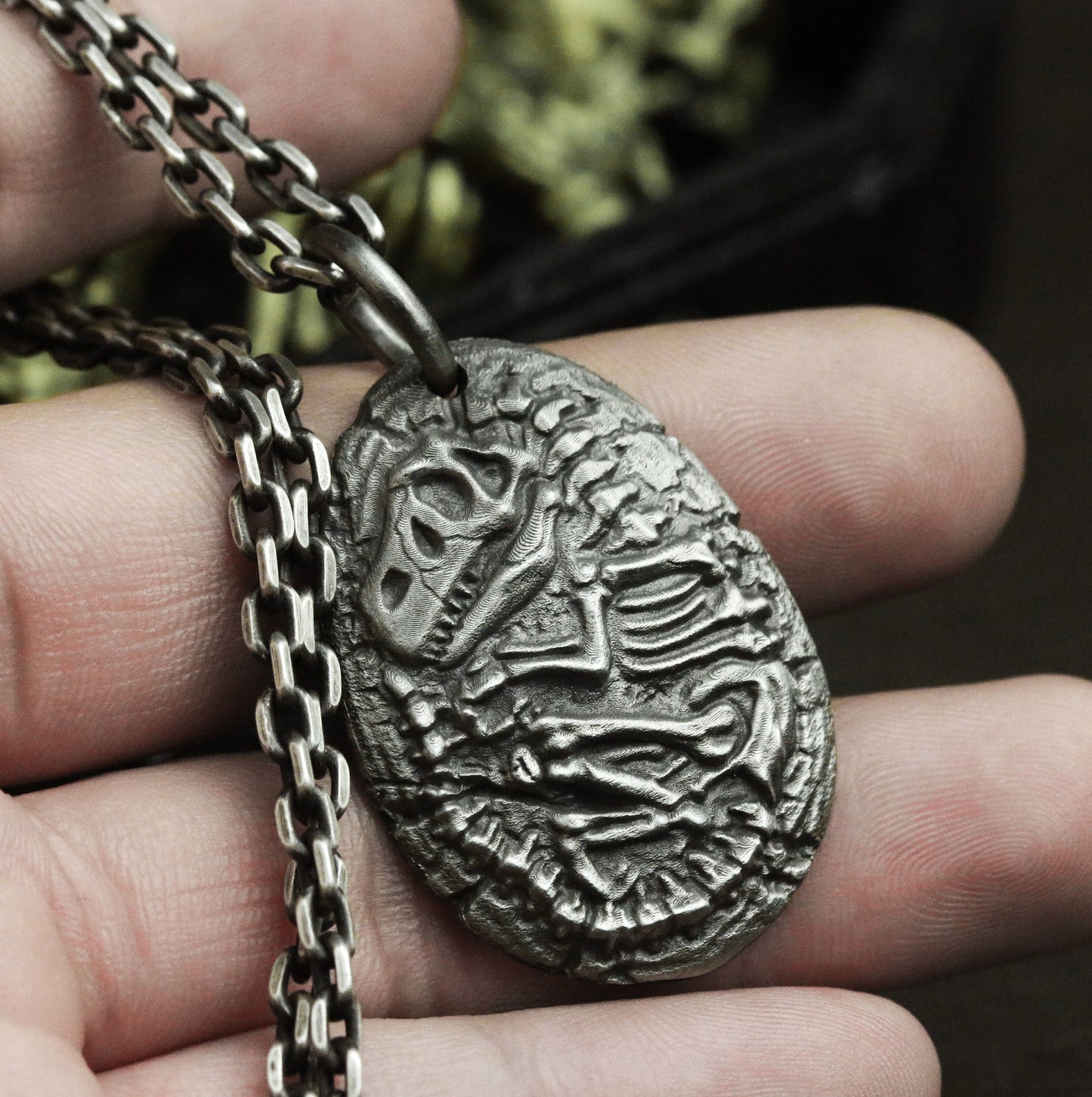 Fossil-Style Insect Shell Pendant (Raised) ¨C 925 Sterling Silver Handmade