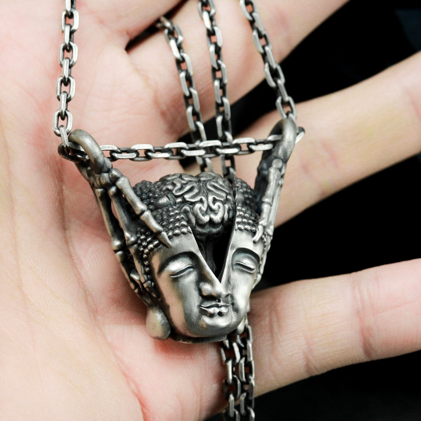 Guanyin Mask Pendant - 925 Silver Handmade Divine Expression