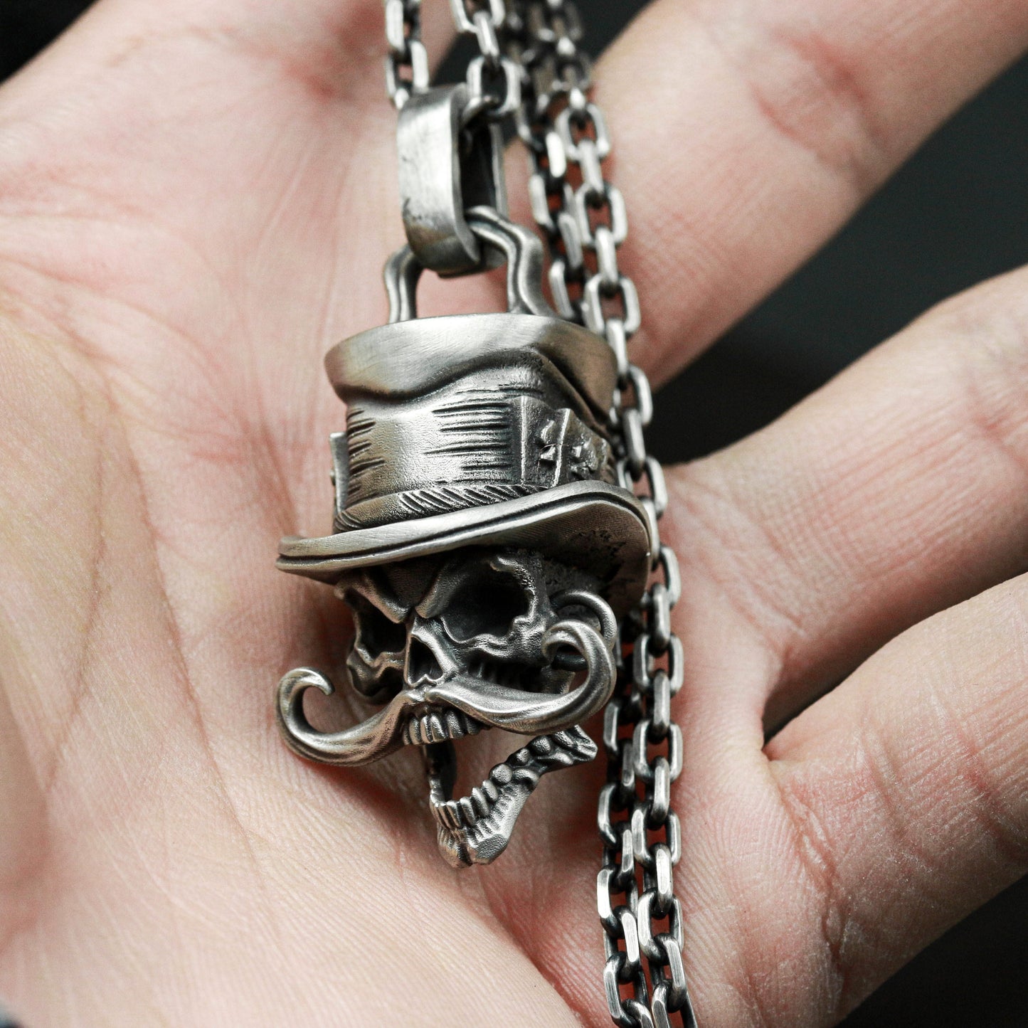 Top Hat Skull Pendant - 925 Silver Handmade