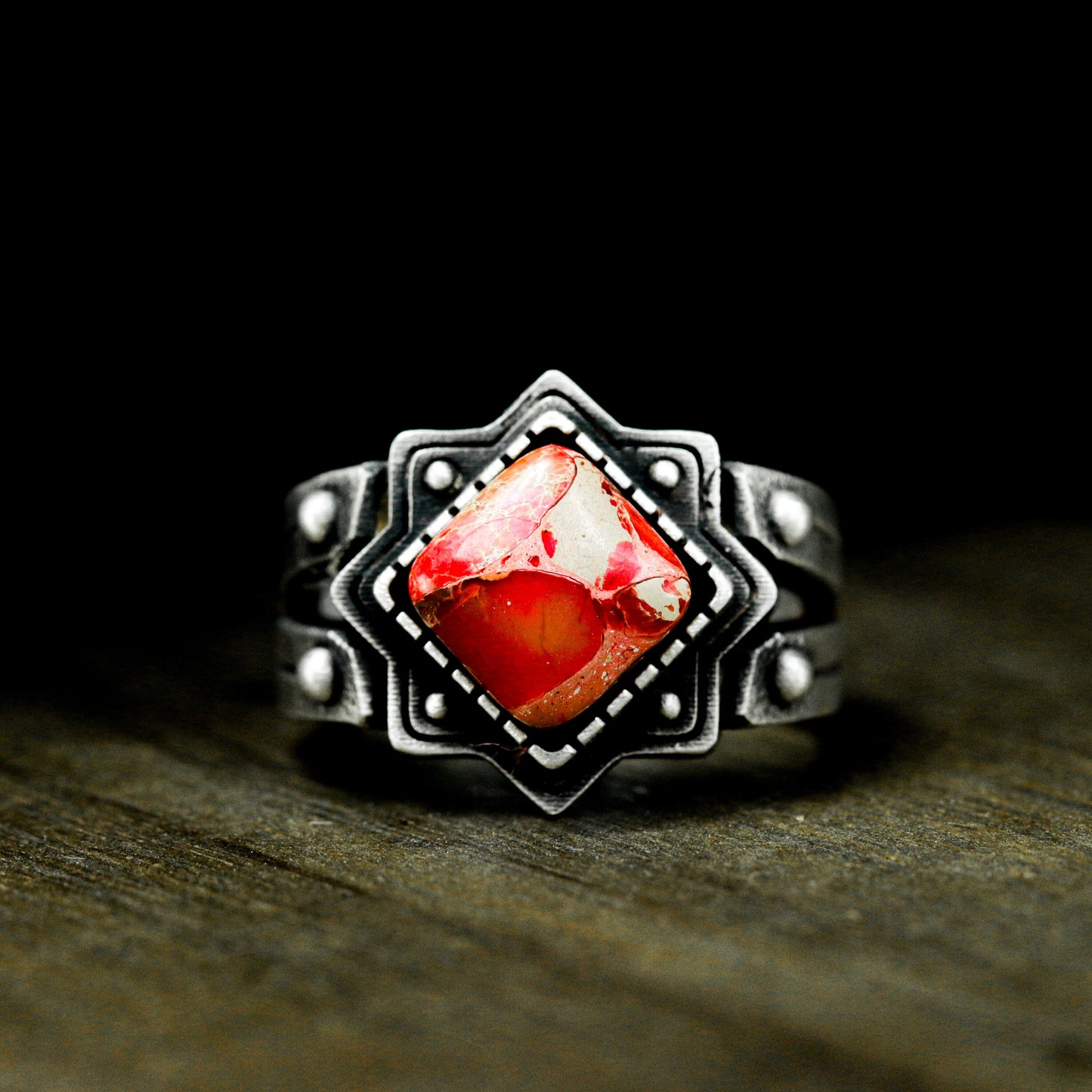 Red Stone Gothic Signet Ring ¨C 925 Sterling Silver Handmade