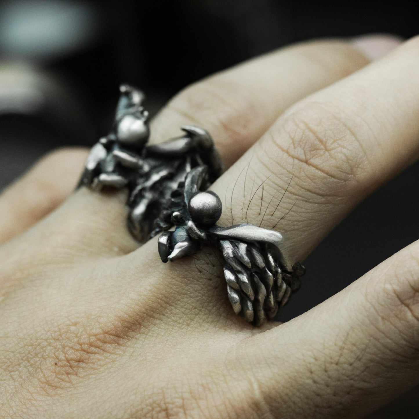 Angel & Demon Couple Rings Set - 925 Sterling Silver Handmade
