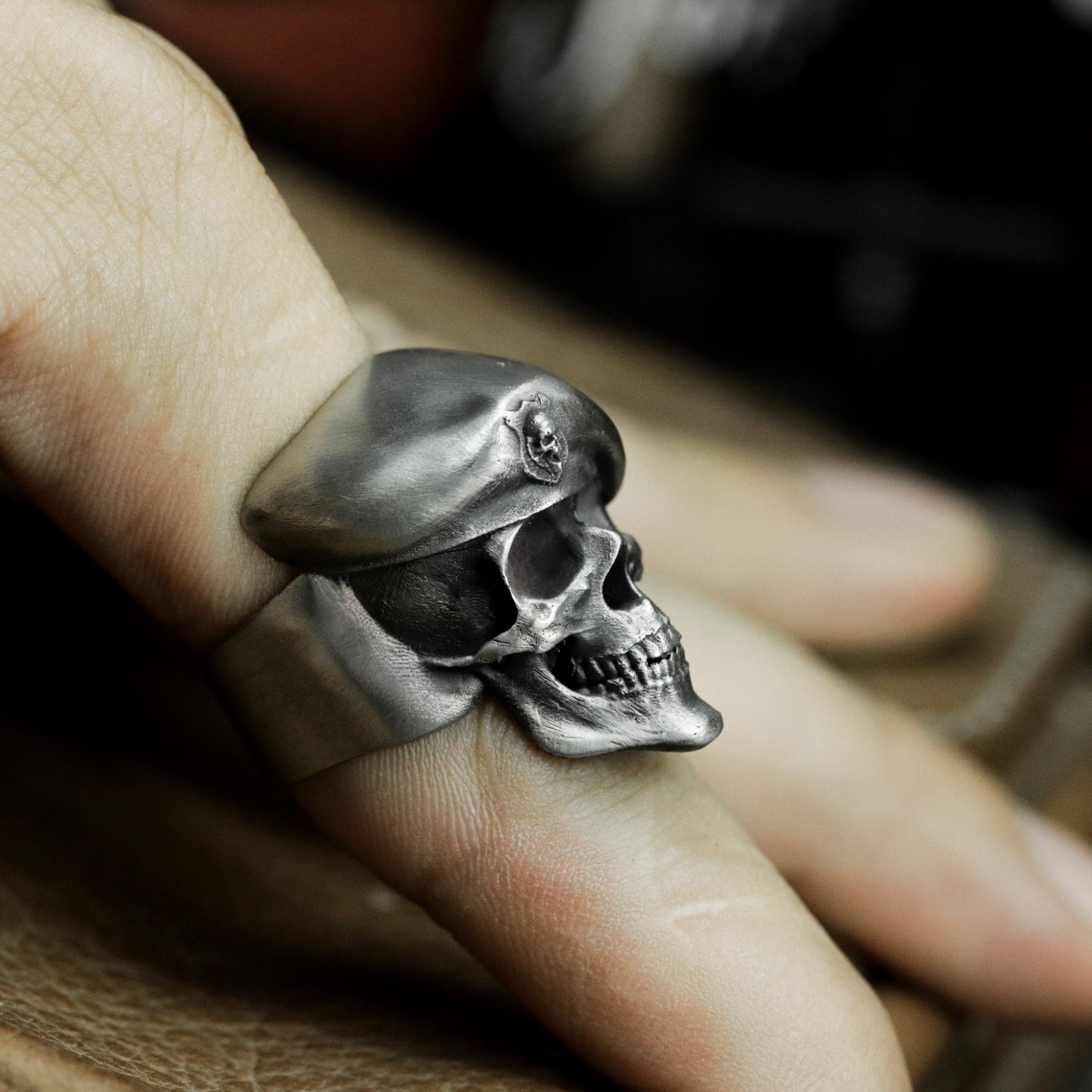 Gothic Skull Ring - Handmade 925 Silver Military Design