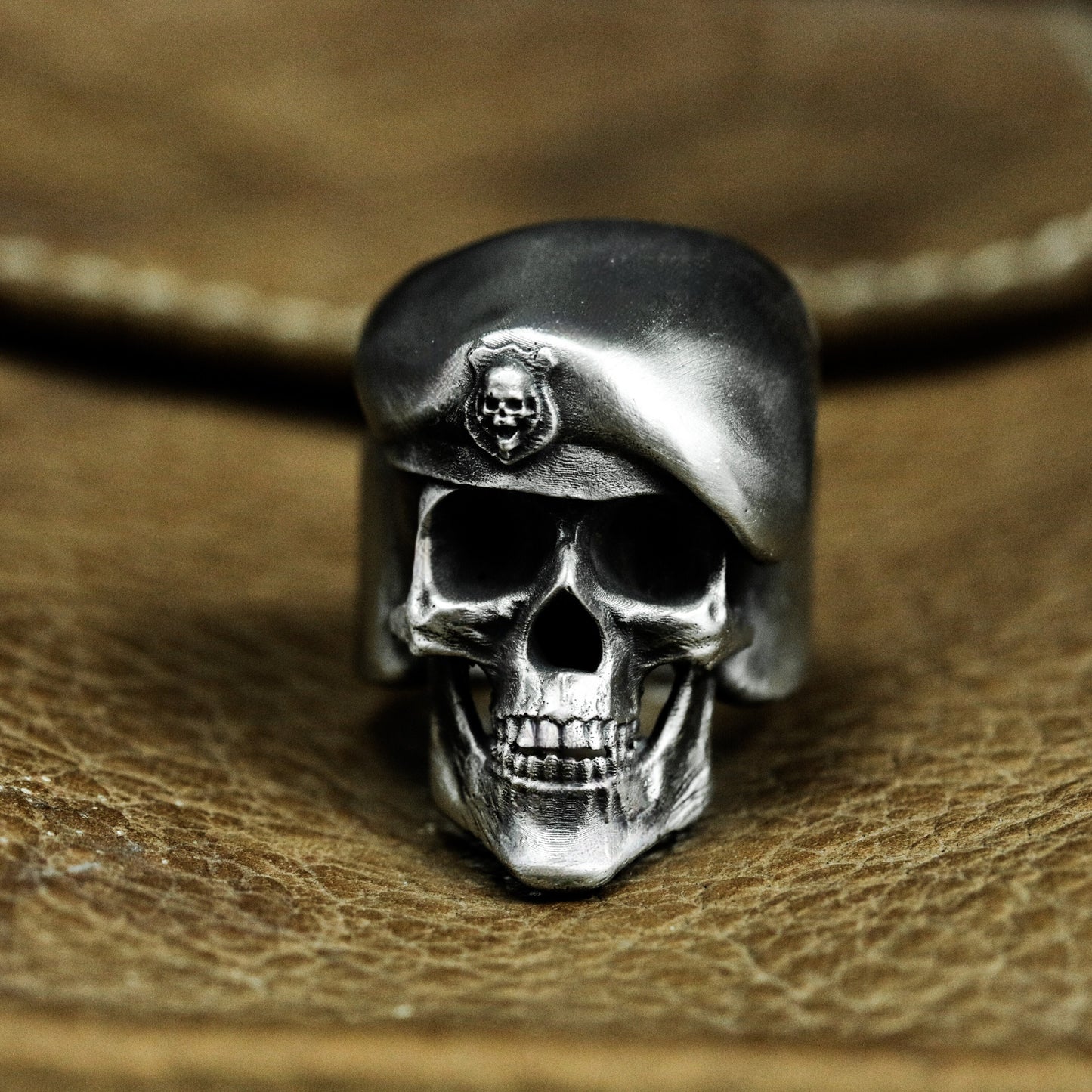 Gothic Skull Ring - Handmade 925 Silver Military Design