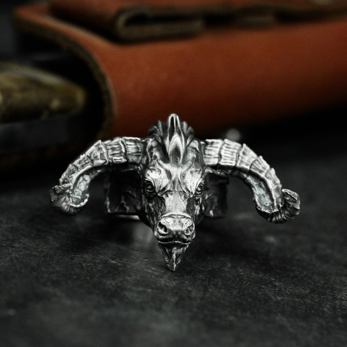 Horned Demon Ring ¨C Handmade 925 Silver Infernal Beast Band