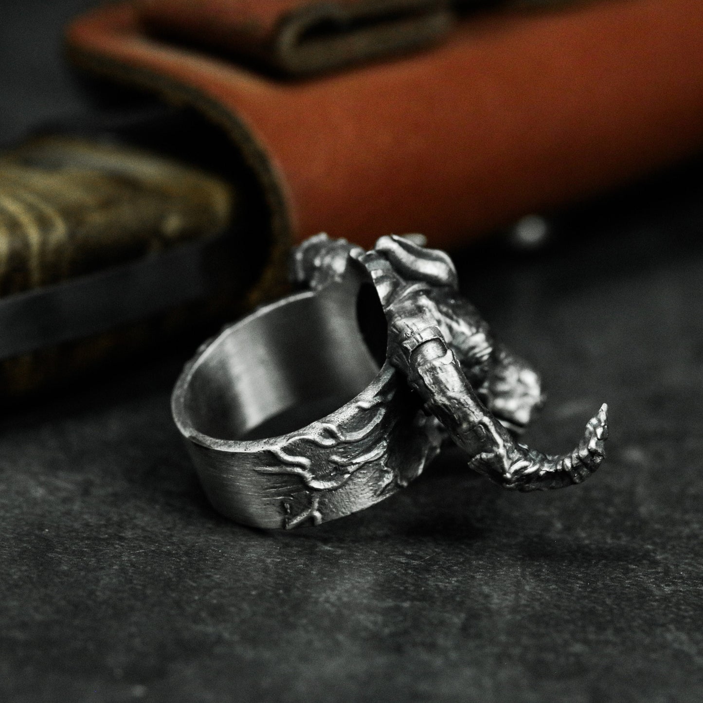 Horned Demon Ring ¨C Handmade 925 Silver Infernal Beast Band