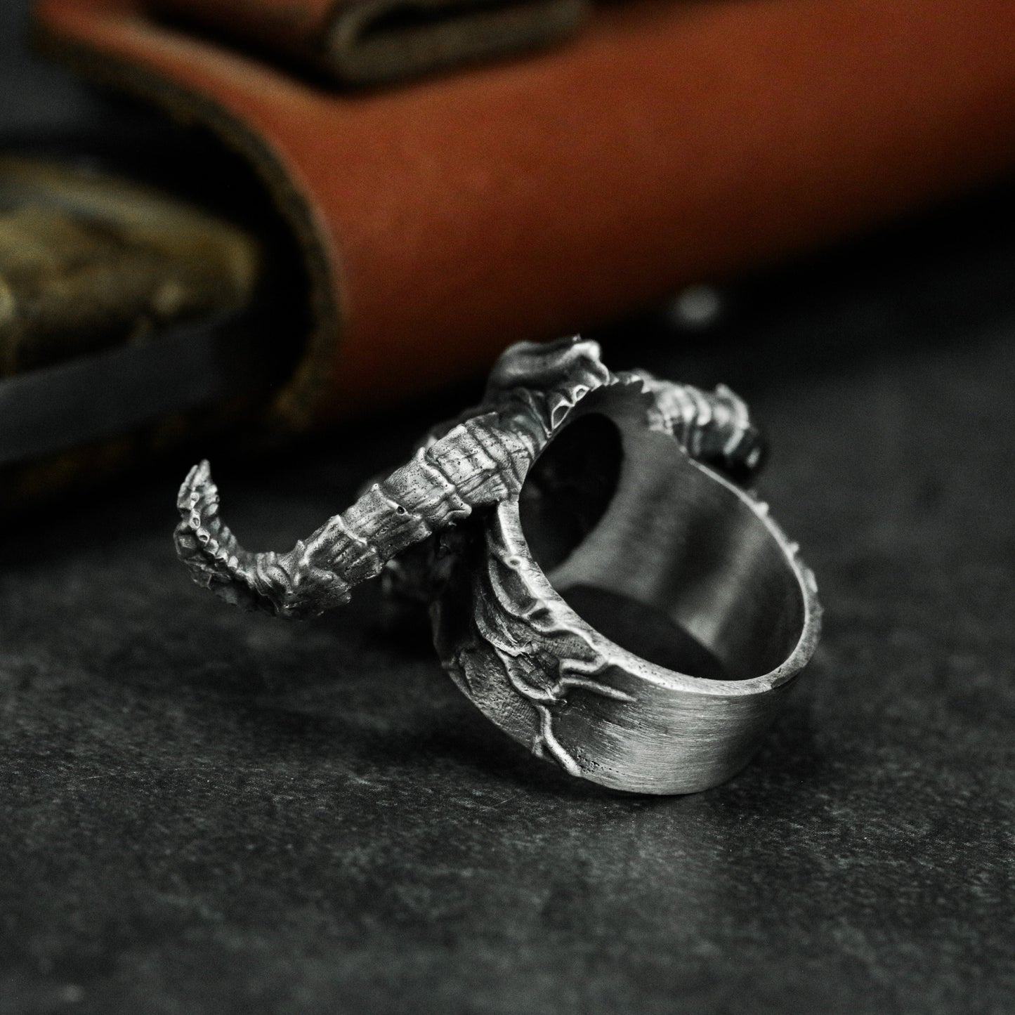 Horned Demon Ring ¨C Handmade 925 Silver Infernal Beast Band