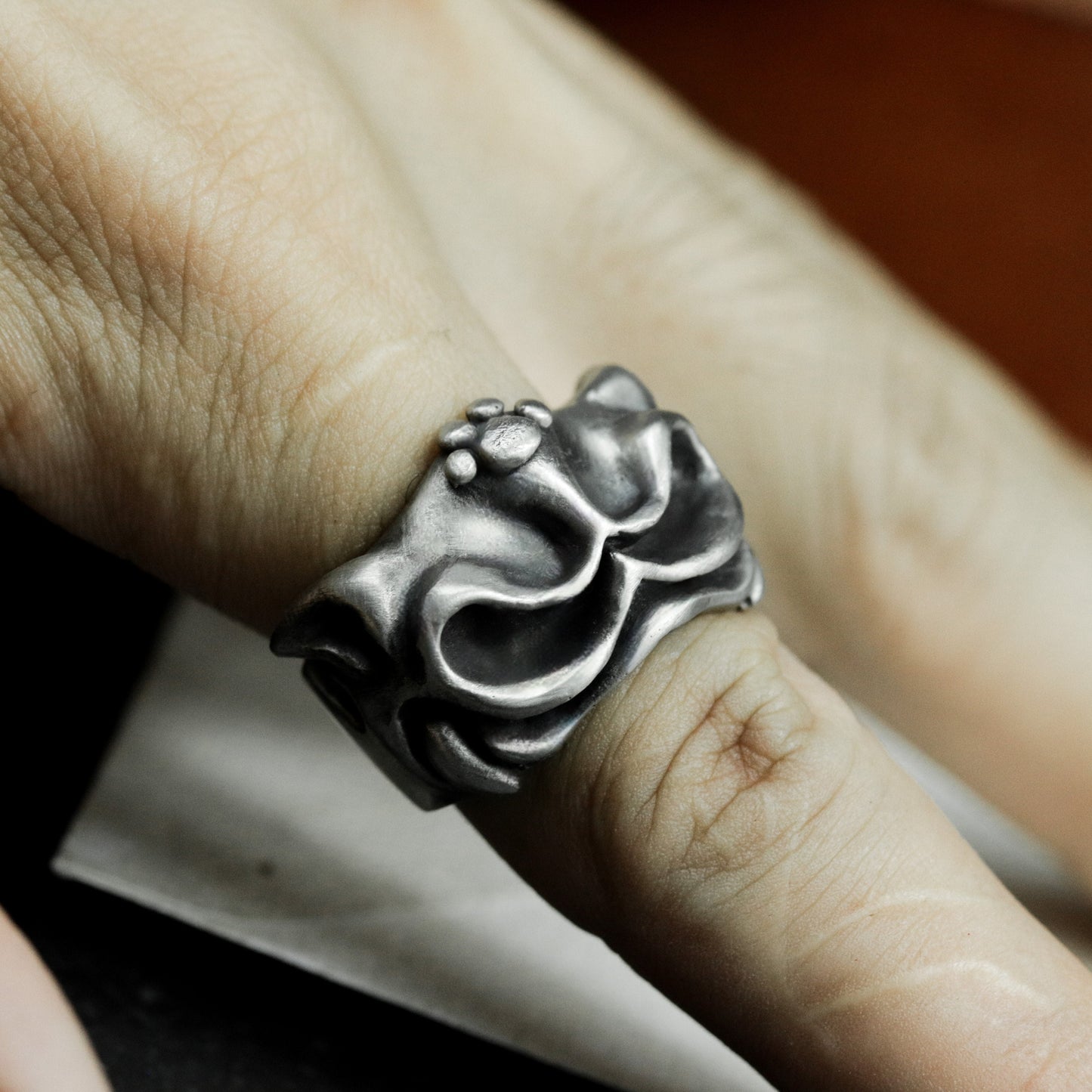 Shy Cat Ring - 925 Silver Handmade Playful Face