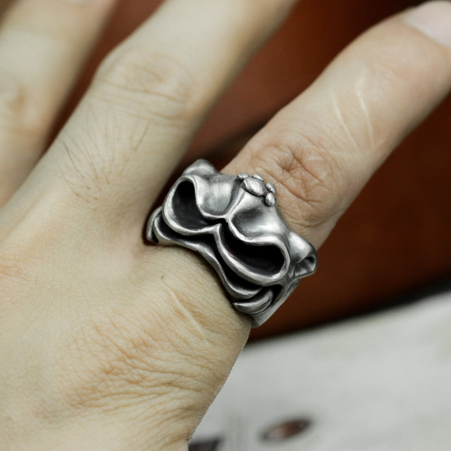 Shy Cat Ring - 925 Silver Handmade Playful Face