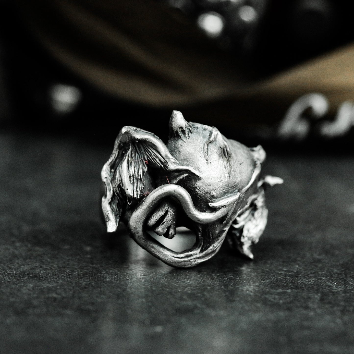 Devil Heart Ring with Horns ¨C 925 Sterling Silver Handmade