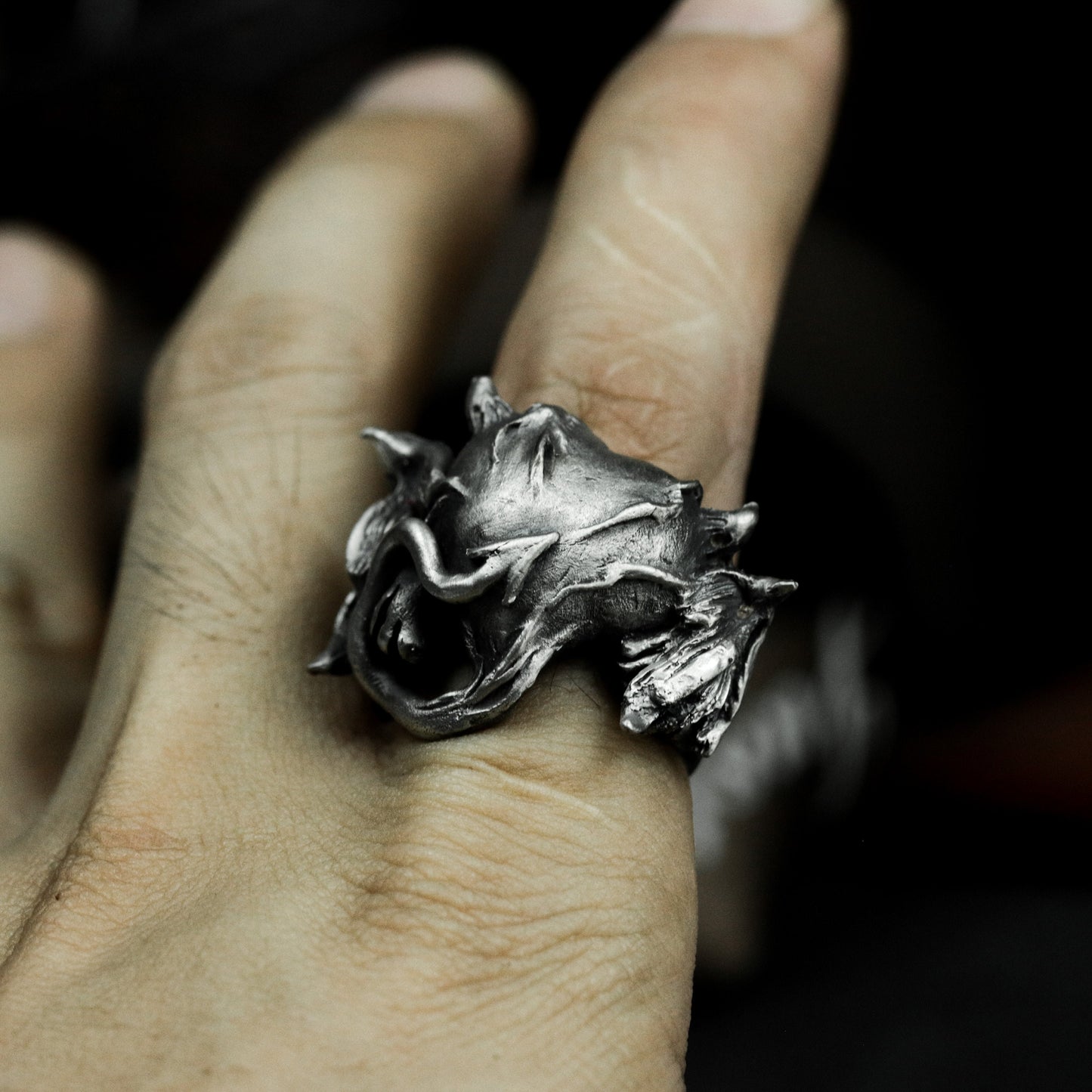 Devil Heart Ring with Horns ¨C 925 Sterling Silver Handmade
