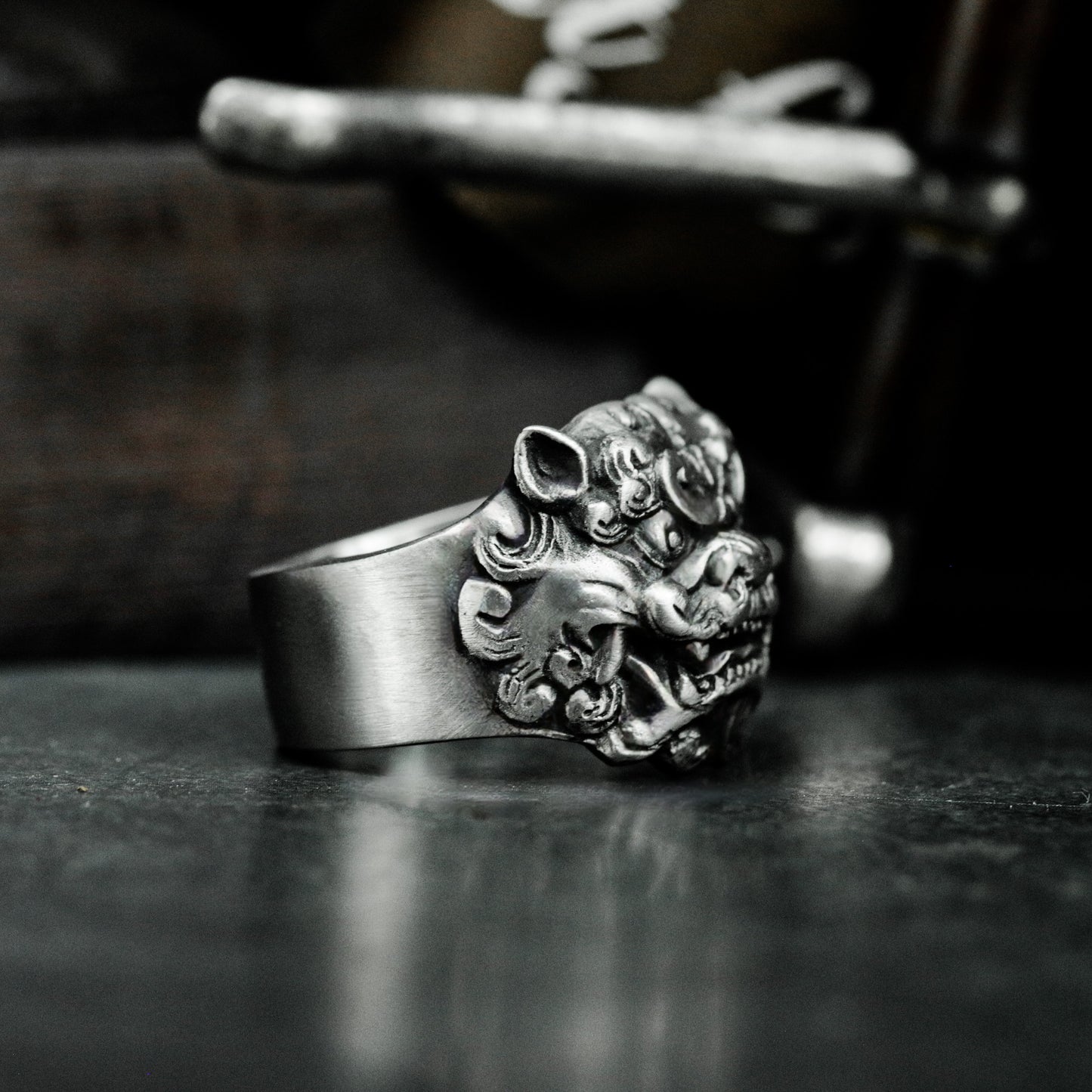Lion Statue Ring ¨C Handmade 925 Silver Spiritual Beast Band
