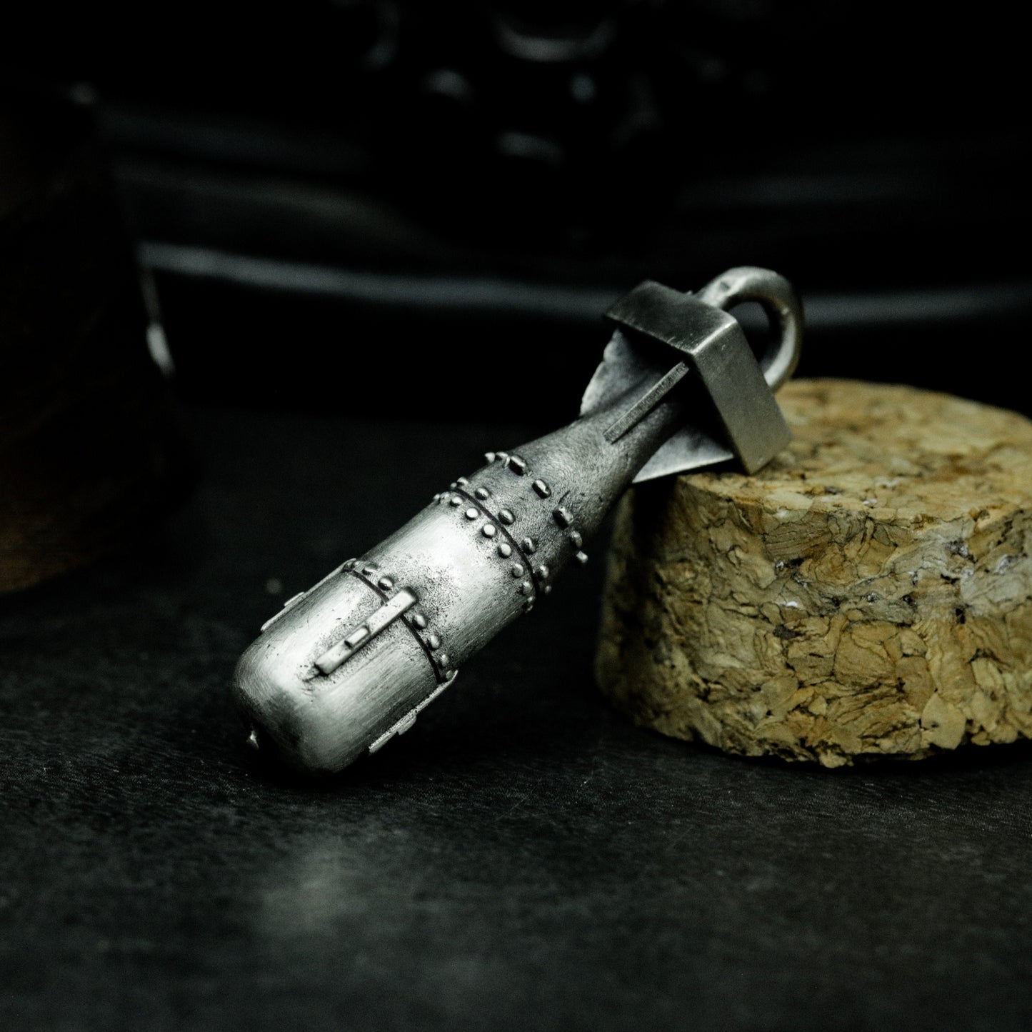 Missile Pendant with Industrial Texture - 925 Sterling Silver Handmade