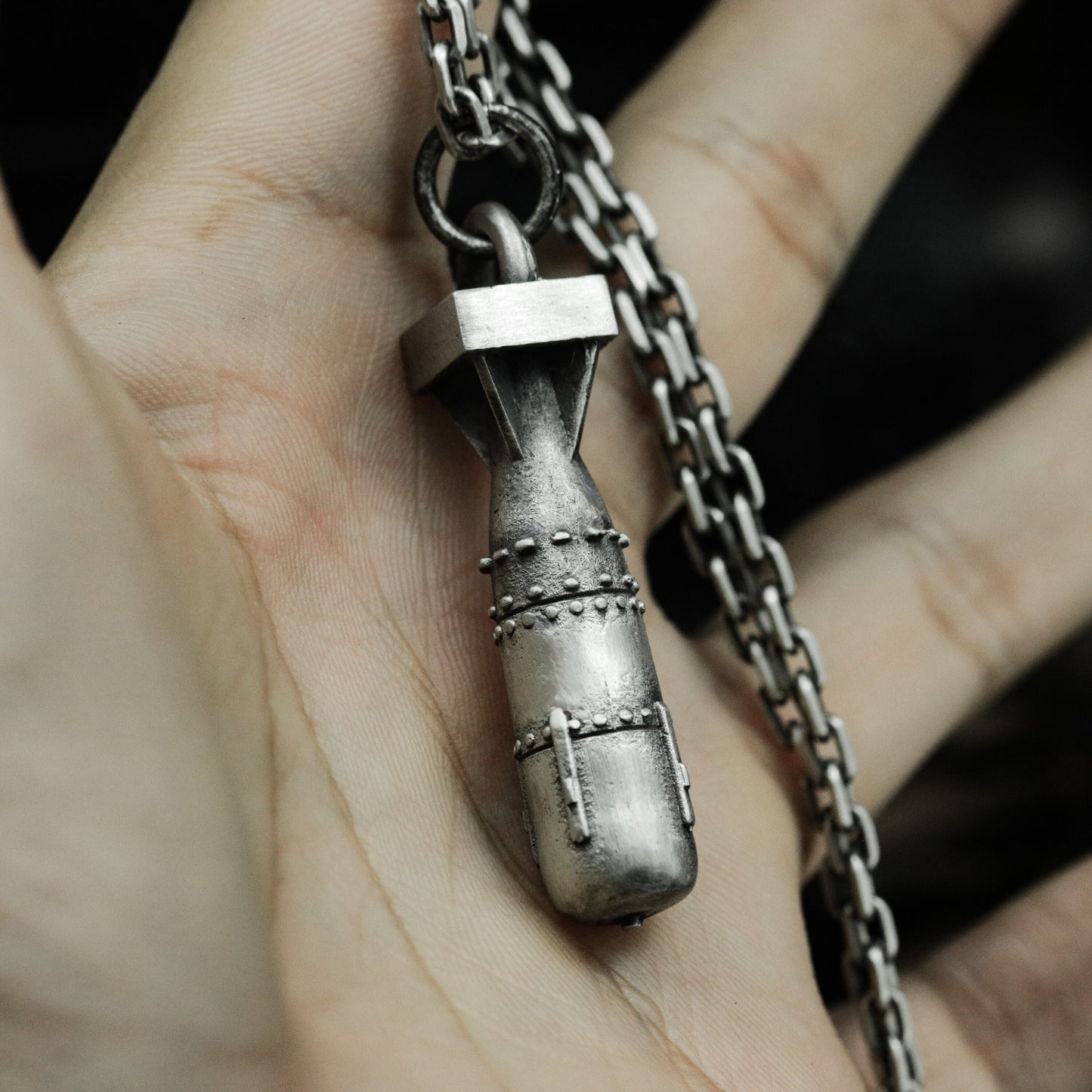 Missile Pendant with Industrial Texture - 925 Sterling Silver Handmade