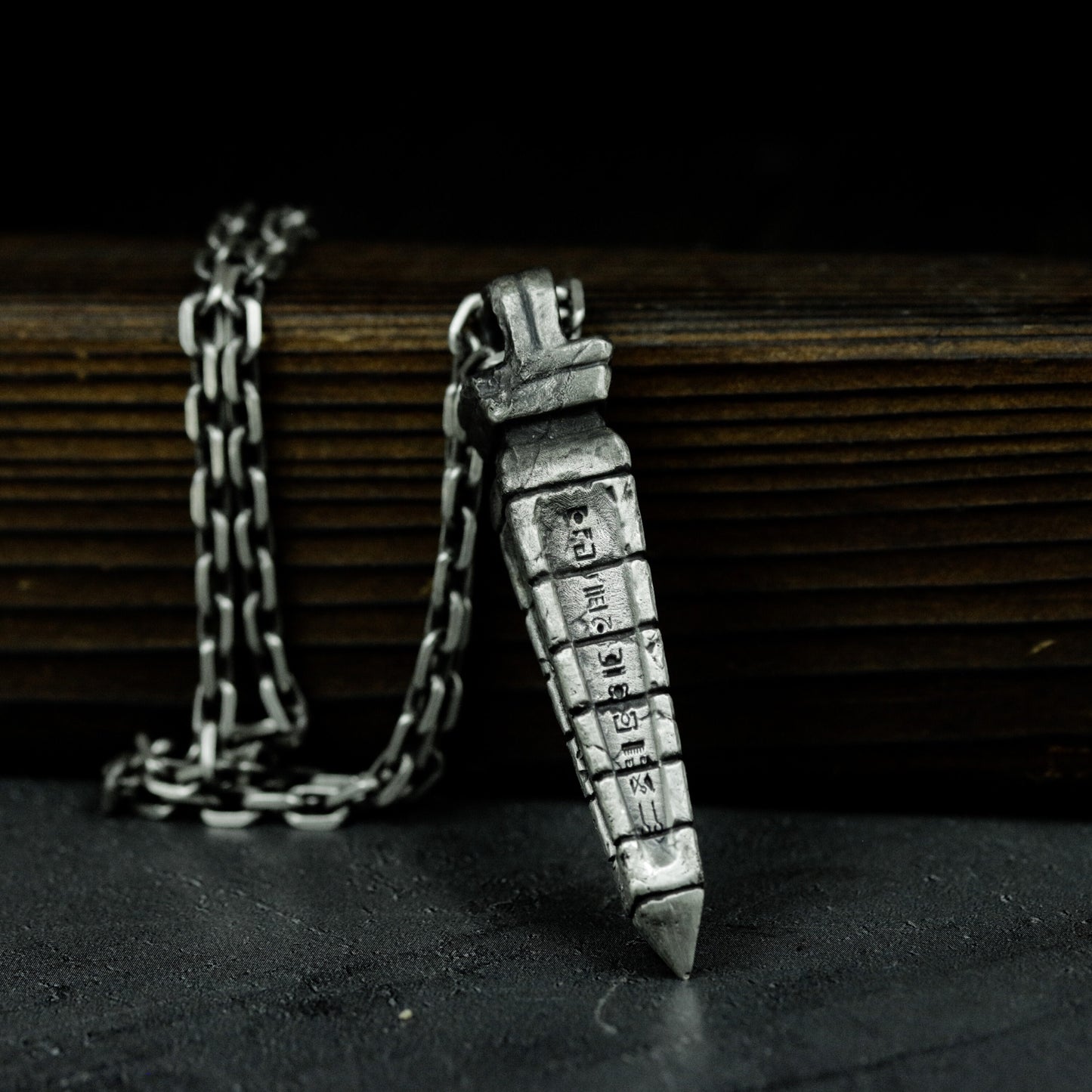 Engraved Ritual Dagger Pendant - 925 Sterling Silver Handmade