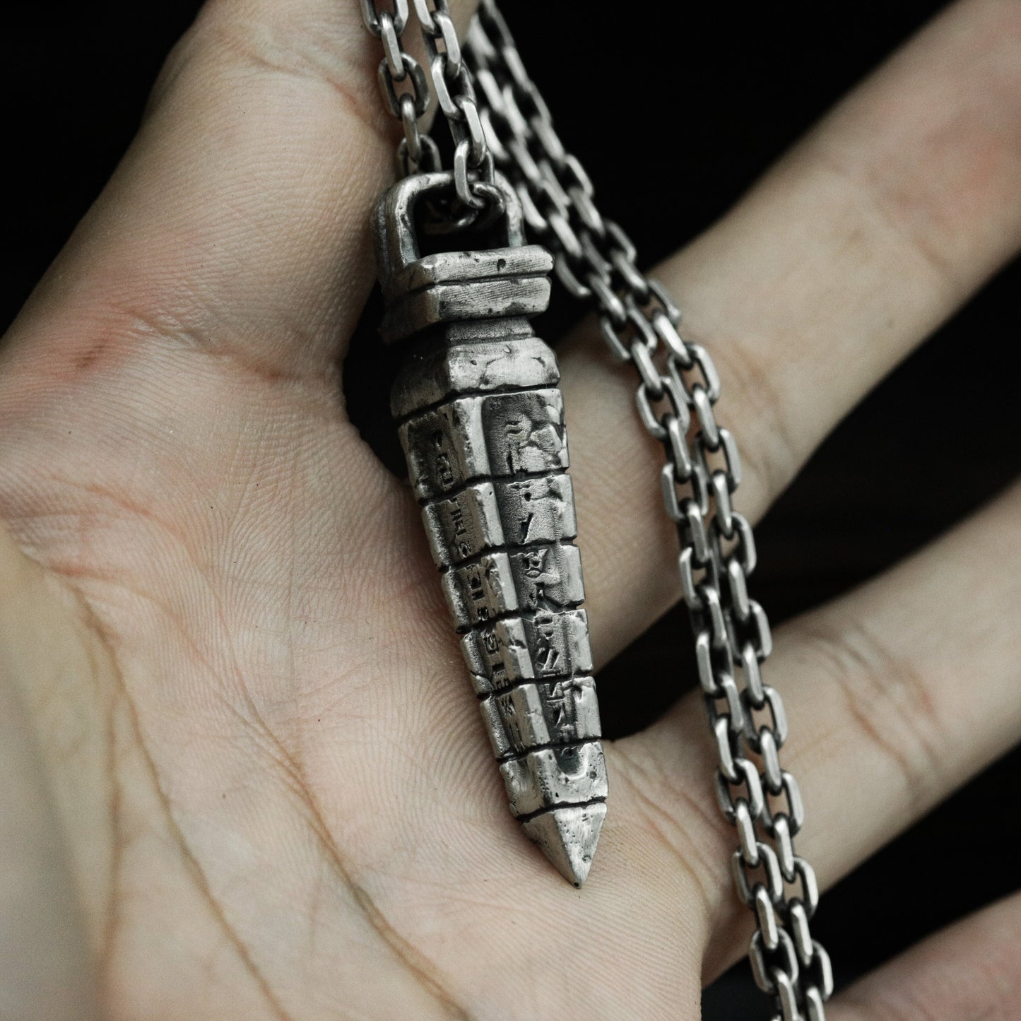 Engraved Ritual Dagger Pendant - 925 Sterling Silver Handmade
