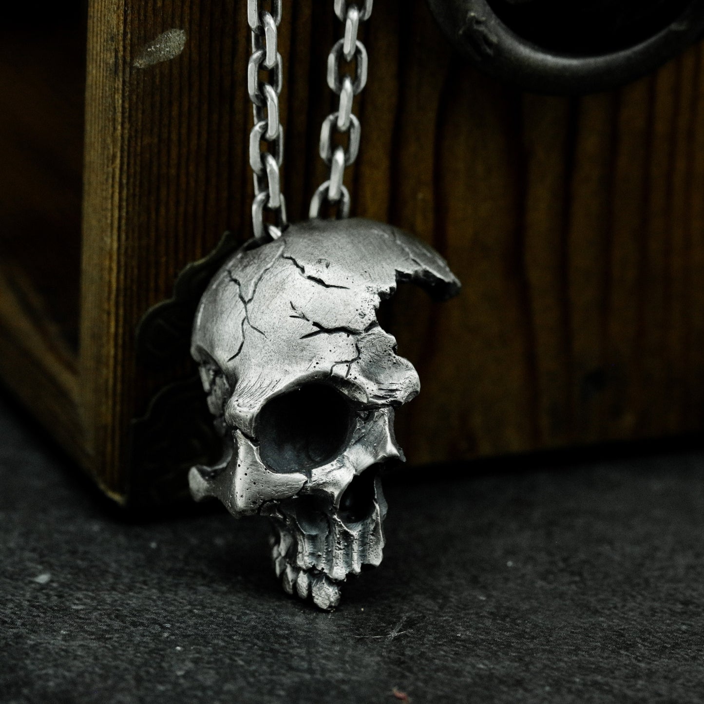 Broken Skull Pendant - 925 Silver Handmade Gothic Relic