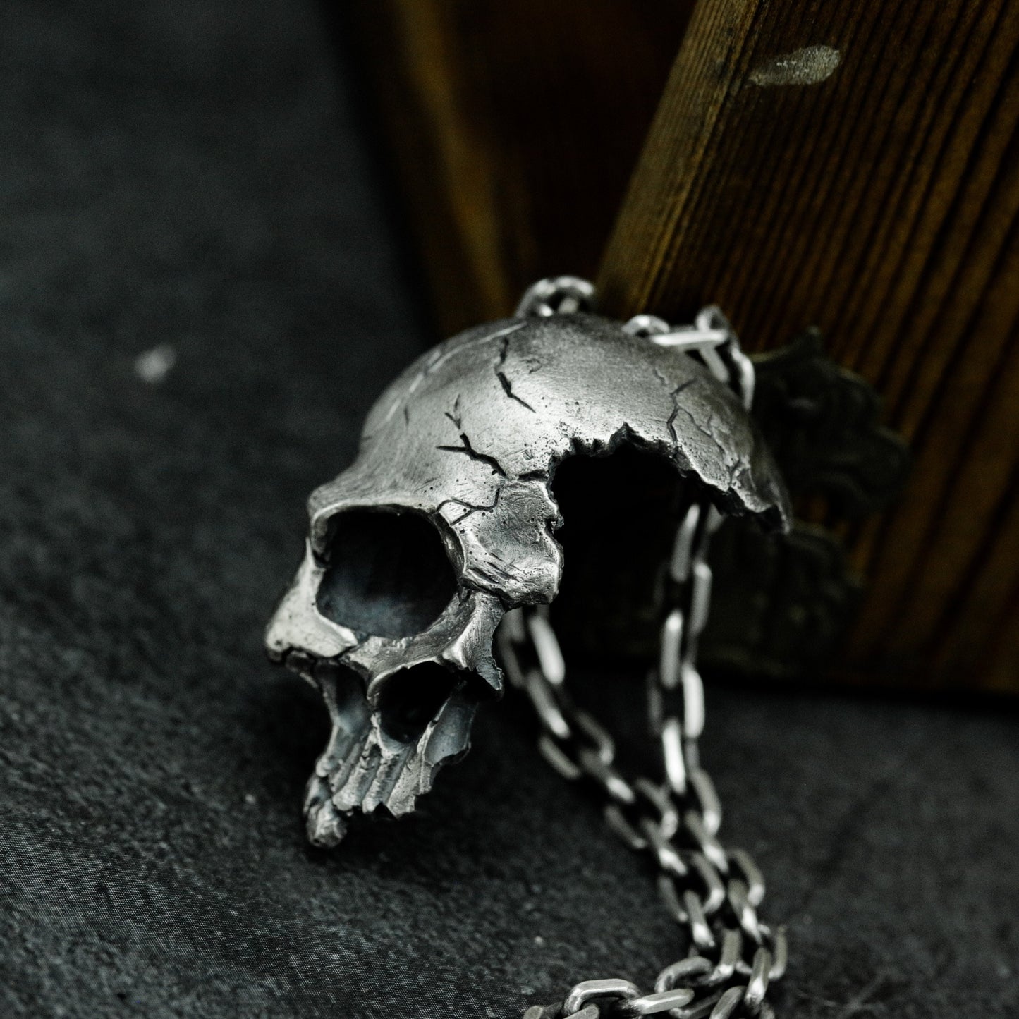 Broken Skull Pendant - 925 Silver Handmade Gothic Relic