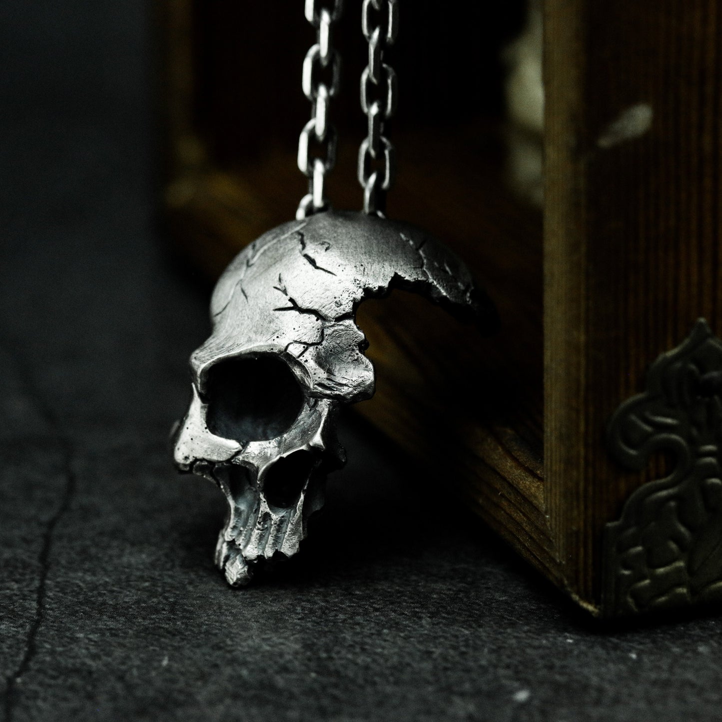 Broken Skull Pendant - 925 Silver Handmade Gothic Relic