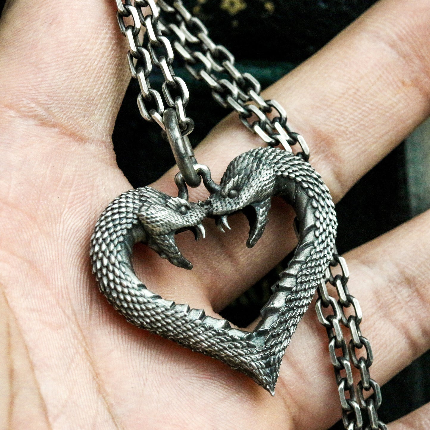 Serpent Heart Pendant ¨C Handmade 925 Silver Gothic Symbol Necklace