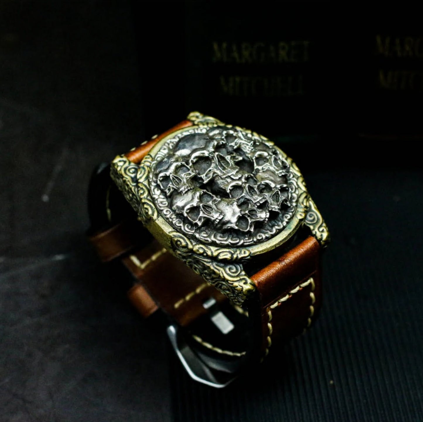 Skull Leather Watch Bracelet - 925 Silver Handmade