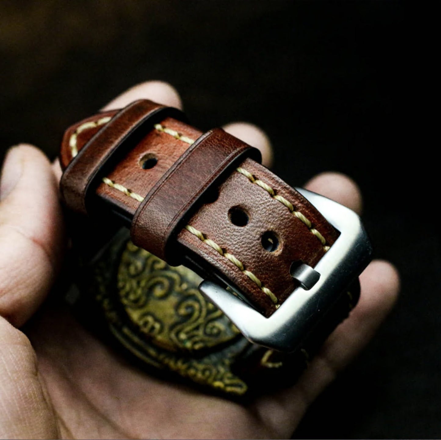 Skull Leather Watch Bracelet - 925 Silver Handmade