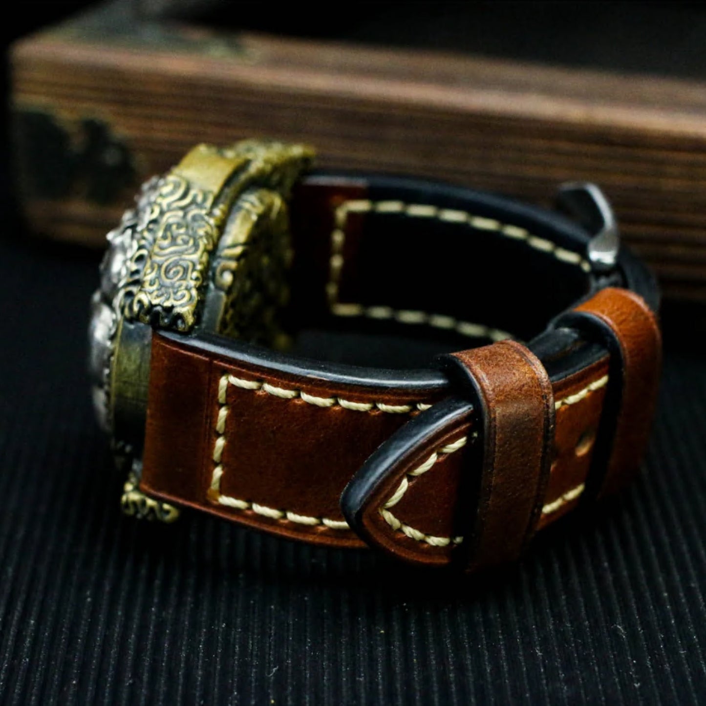 Skull Leather Watch Bracelet - 925 Silver Handmade