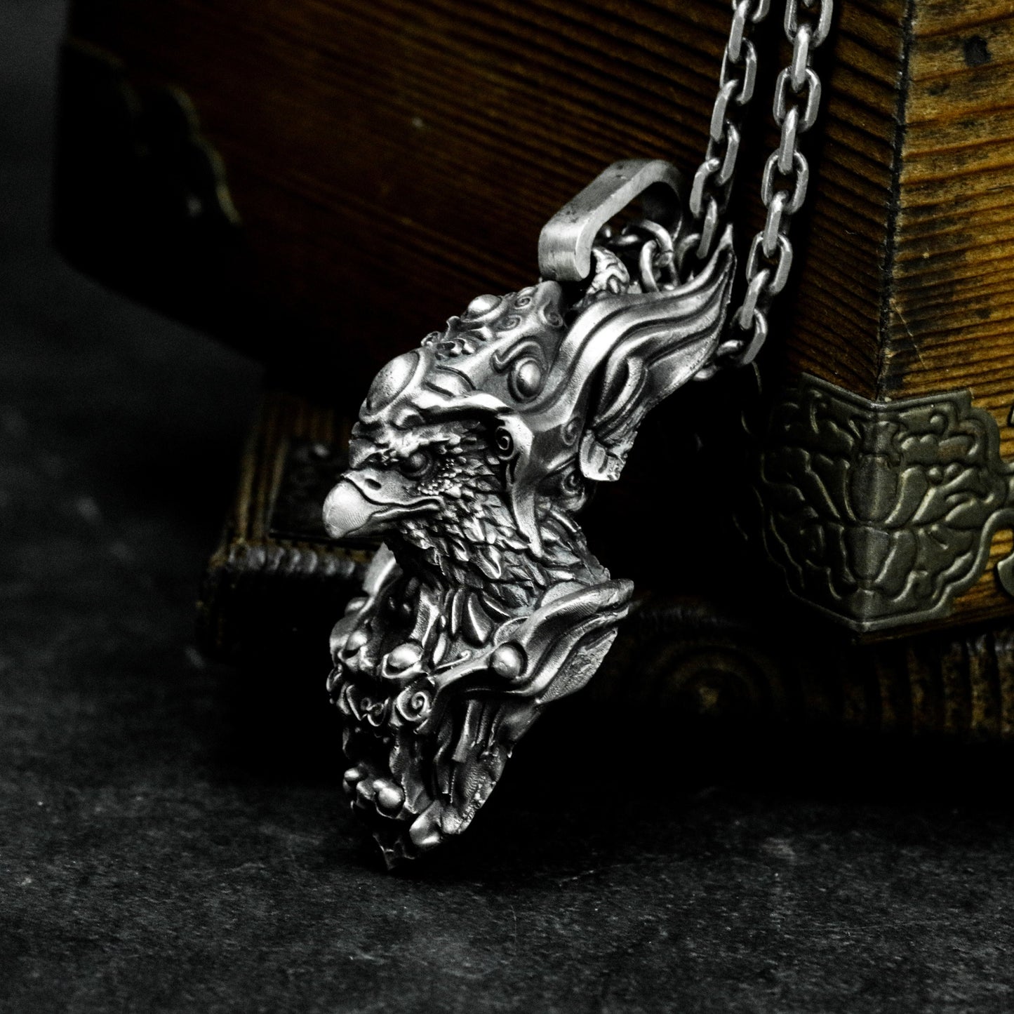 Eagle-Faced Warrior Pendant with Ornate Armor - 925 Sterling Silver Handmade