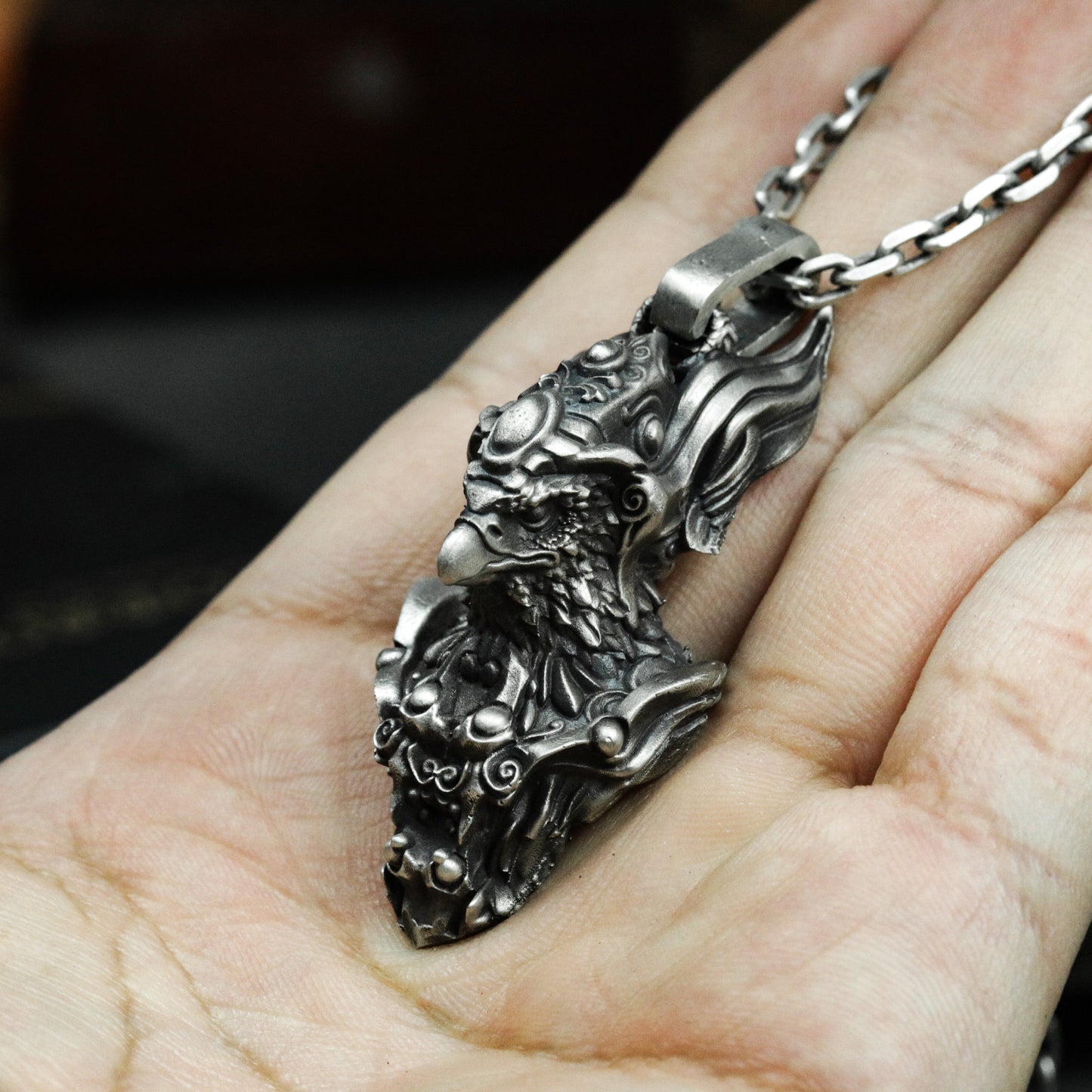Eagle-Faced Warrior Pendant with Ornate Armor - 925 Sterling Silver Handmade