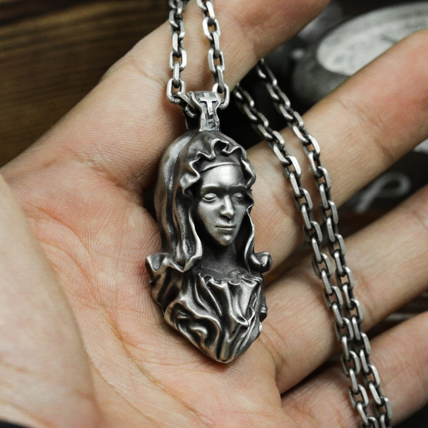 Virgin Mary Pendant - 925 Silver Handmade