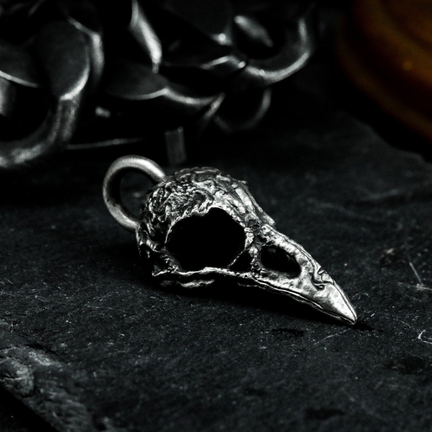 Bird Skull Pendant with Carved Details ¨C 925 Sterling Silver Handmade