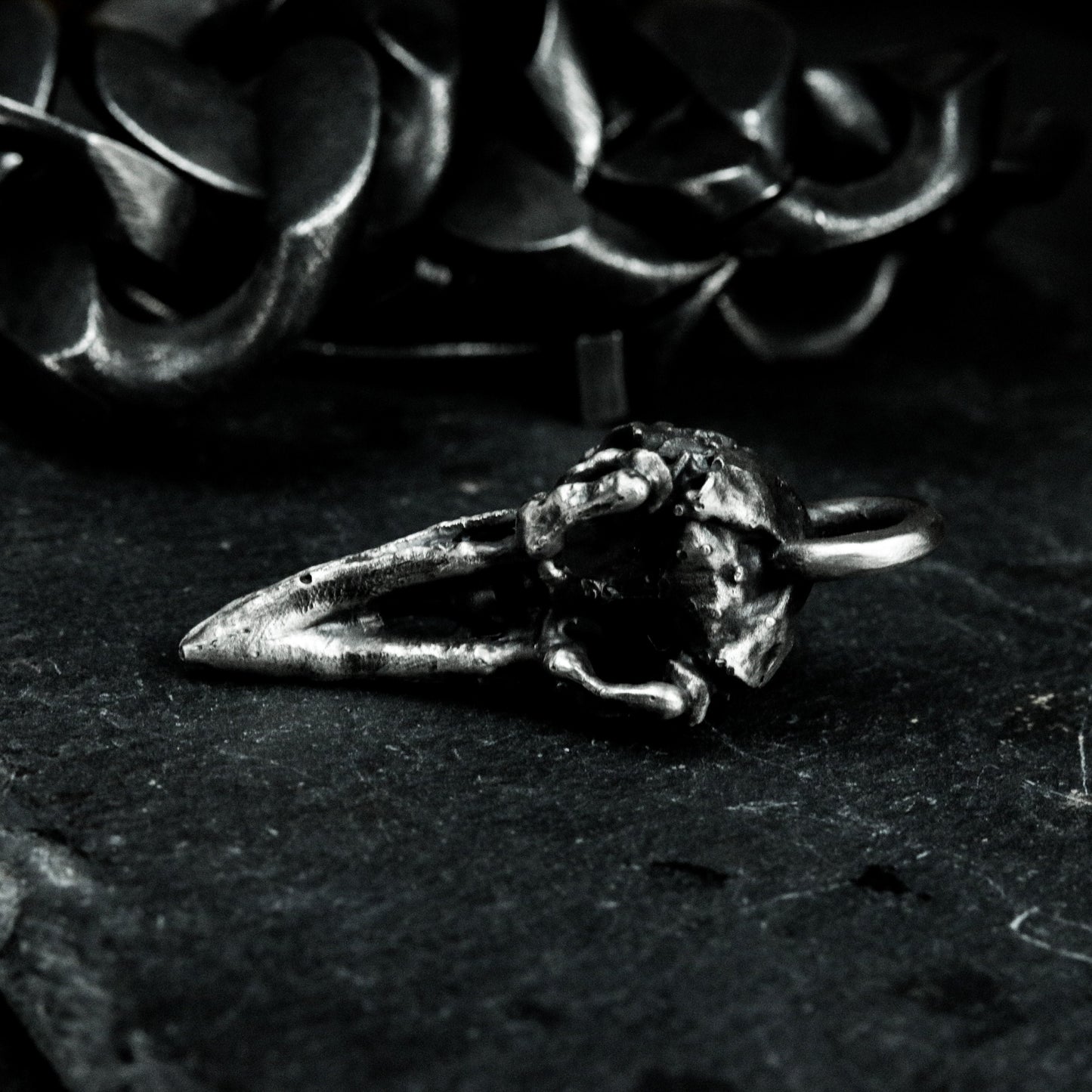 Bird Skull Pendant with Carved Details ¨C 925 Sterling Silver Handmade