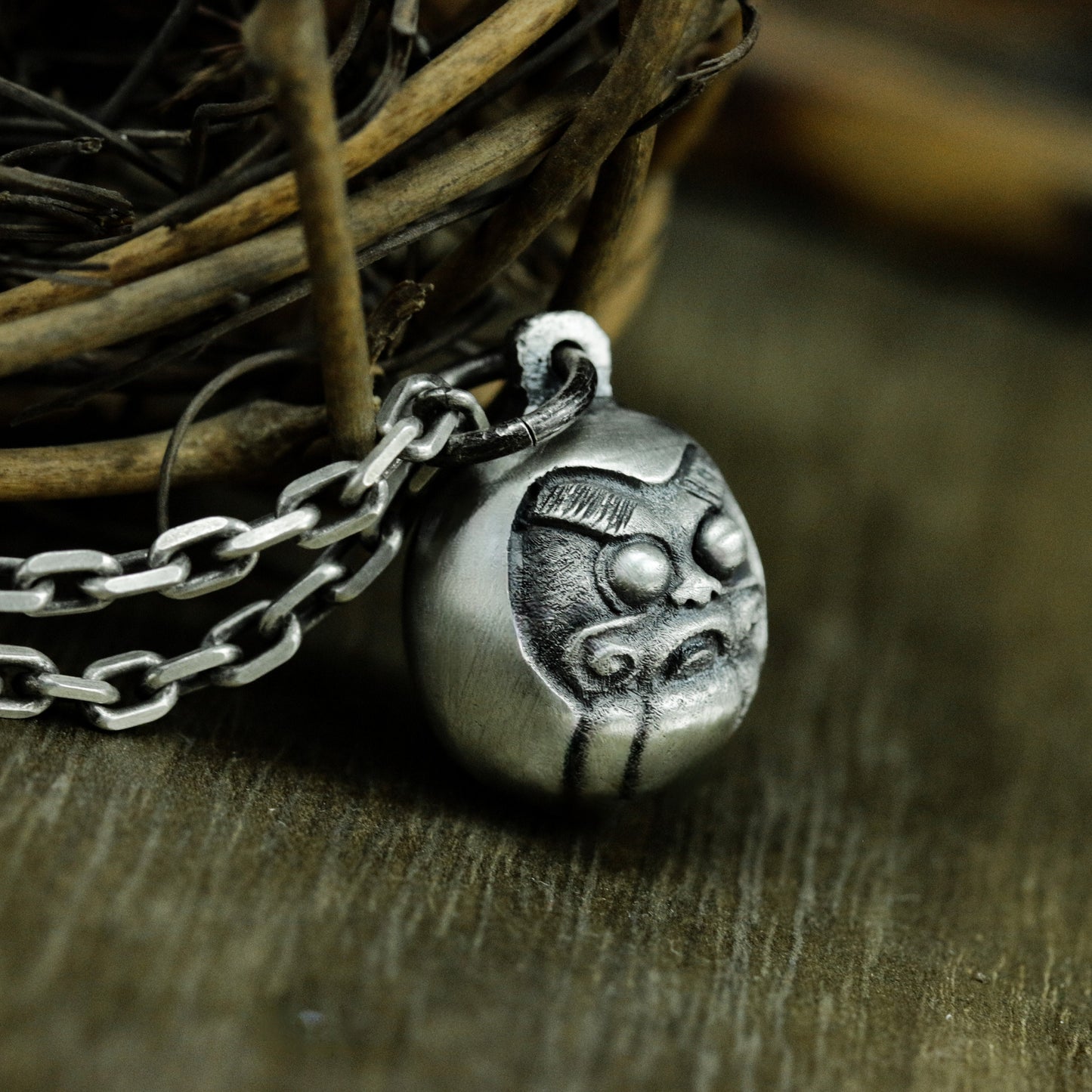 Daruma Pendant with Lucky Face ¨C 925 Sterling Silver Handmade