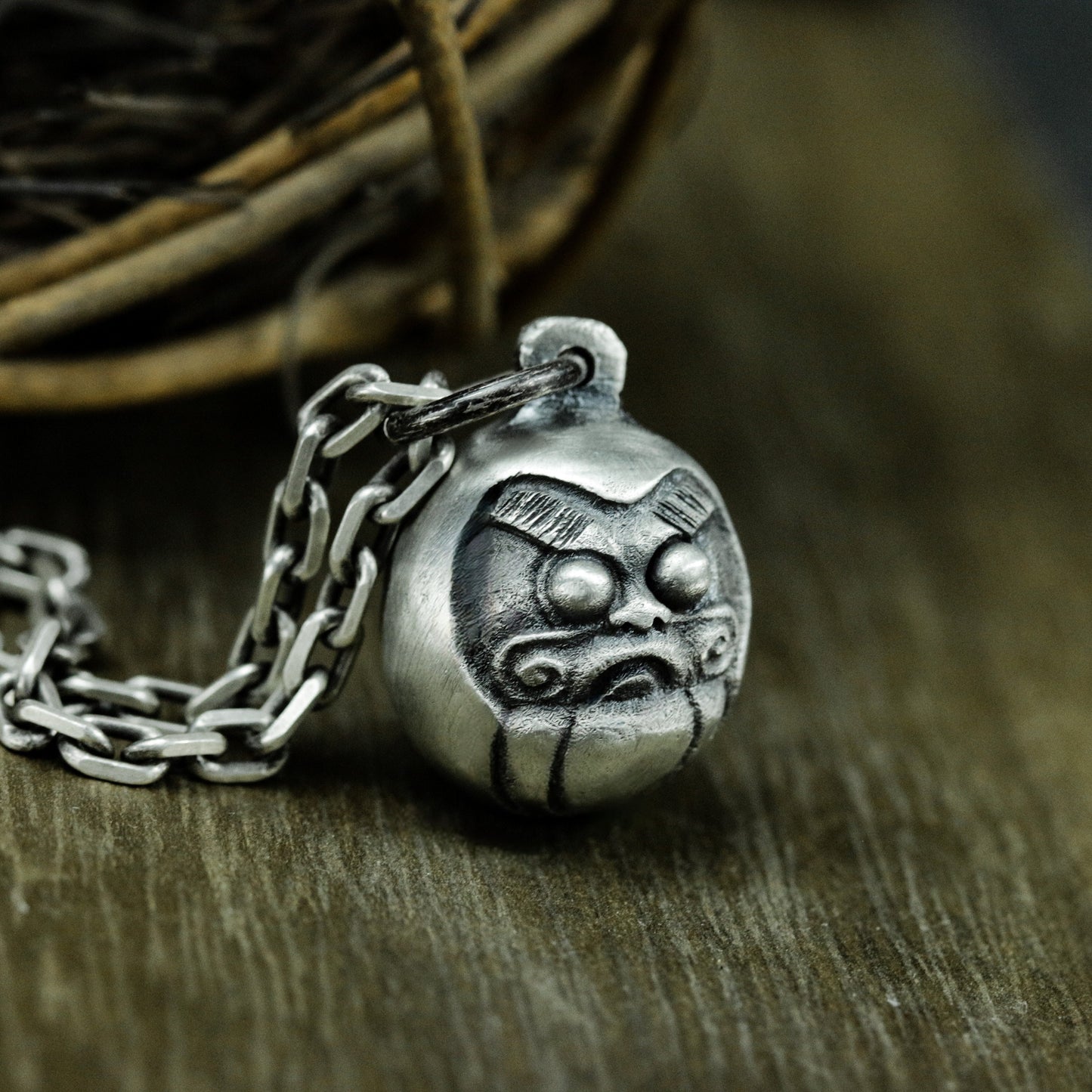 Daruma Pendant with Lucky Face ¨C 925 Sterling Silver Handmade