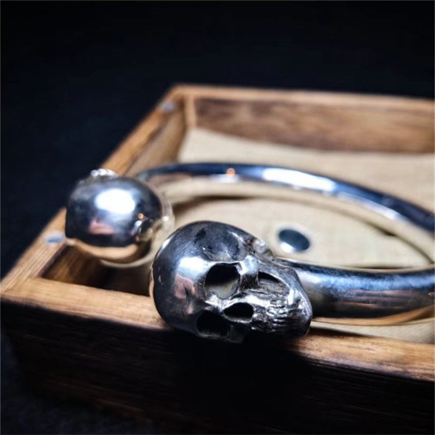 Twin Skull Torque Bracelet ¨C 925 Sterling Silver Handmade