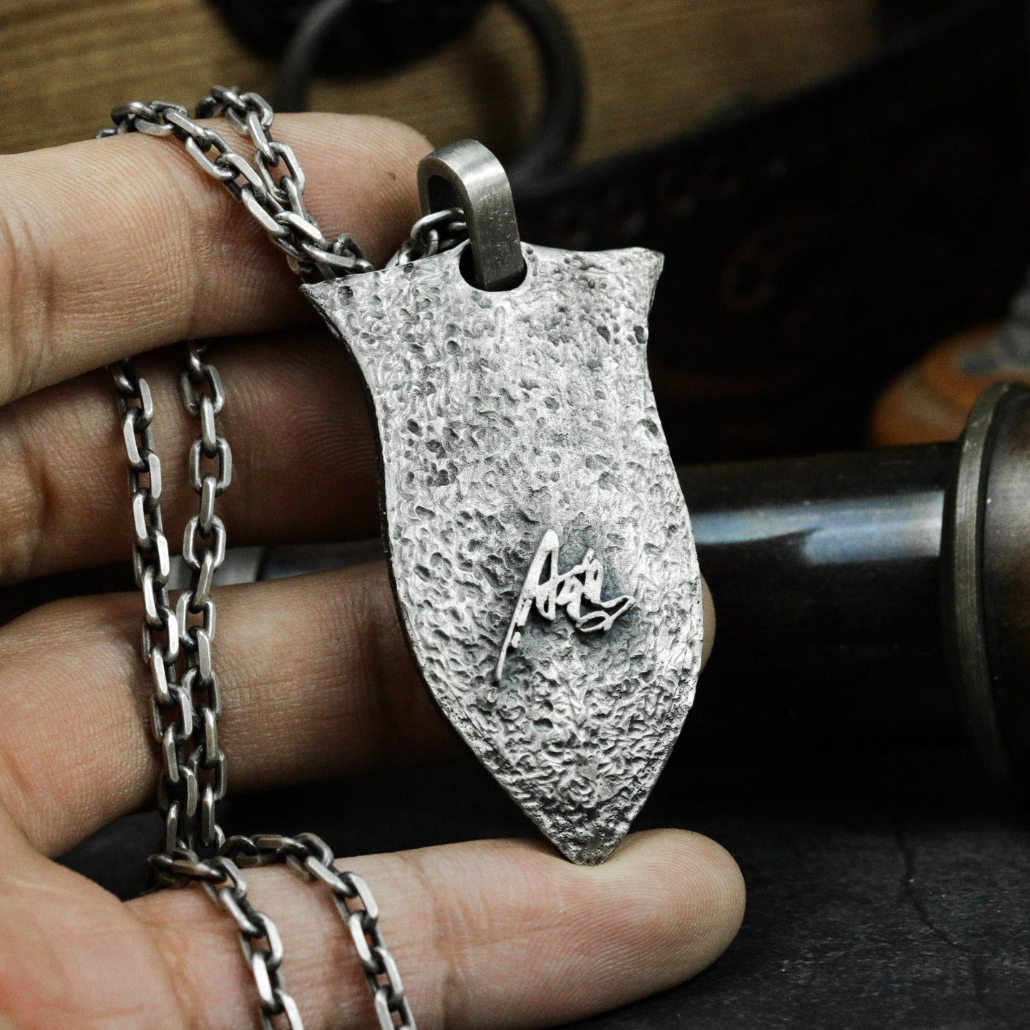 Ornate Shield Skull Pendant ¨C Handmade 925 Silver Gothic Crest Necklace