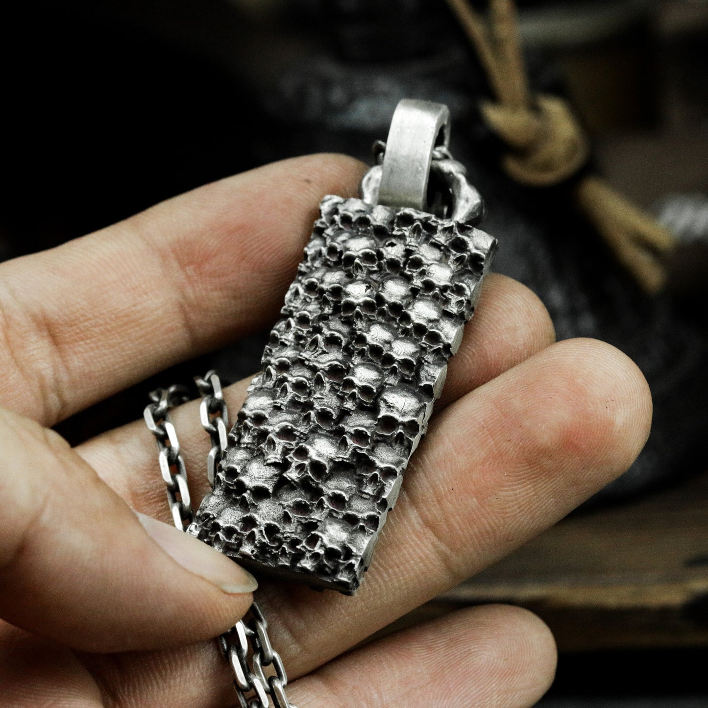 Cemetery Dog Tag Pendant - 925 Silver Handmade