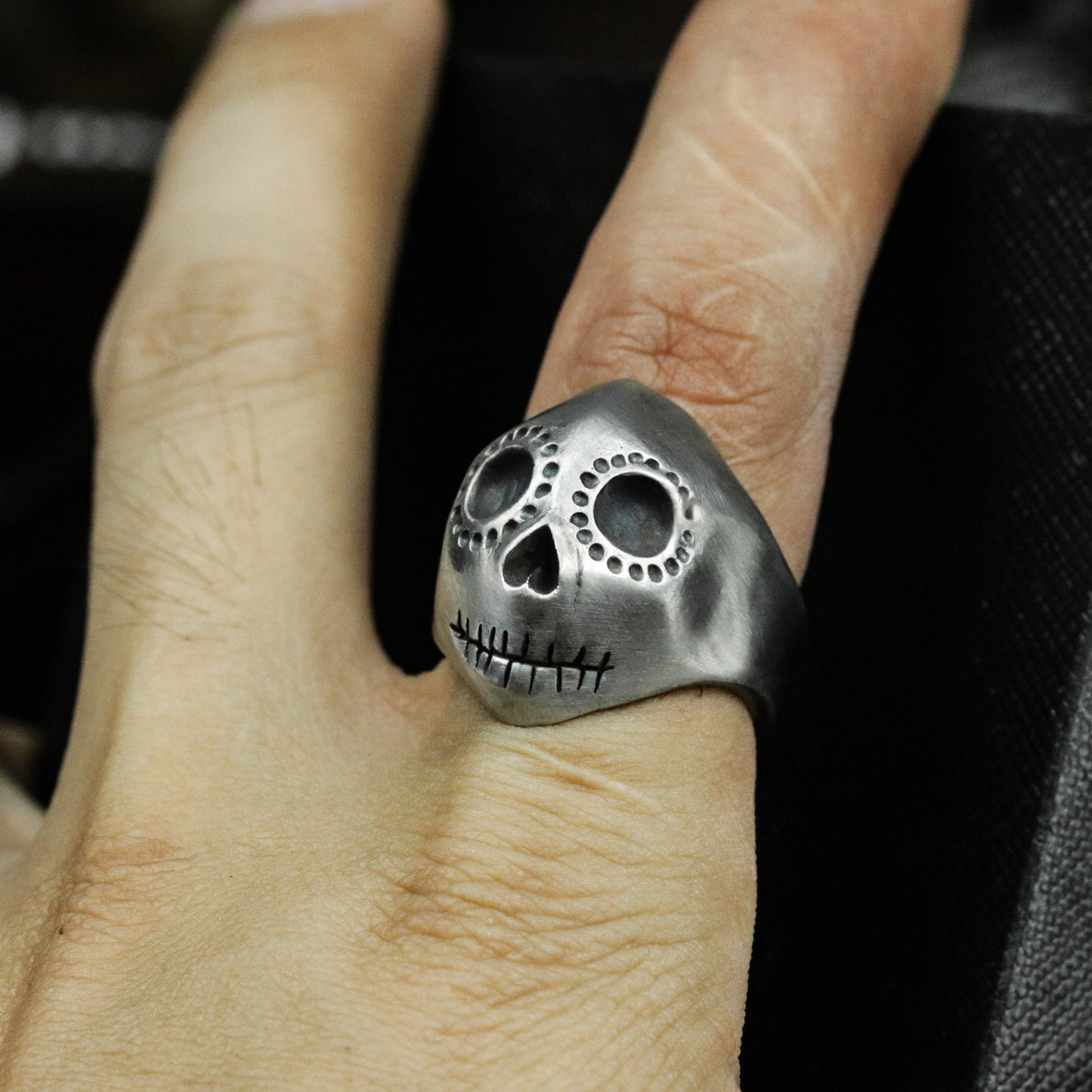 Stitched Clown Skull Ring - 925 Silver Handmade