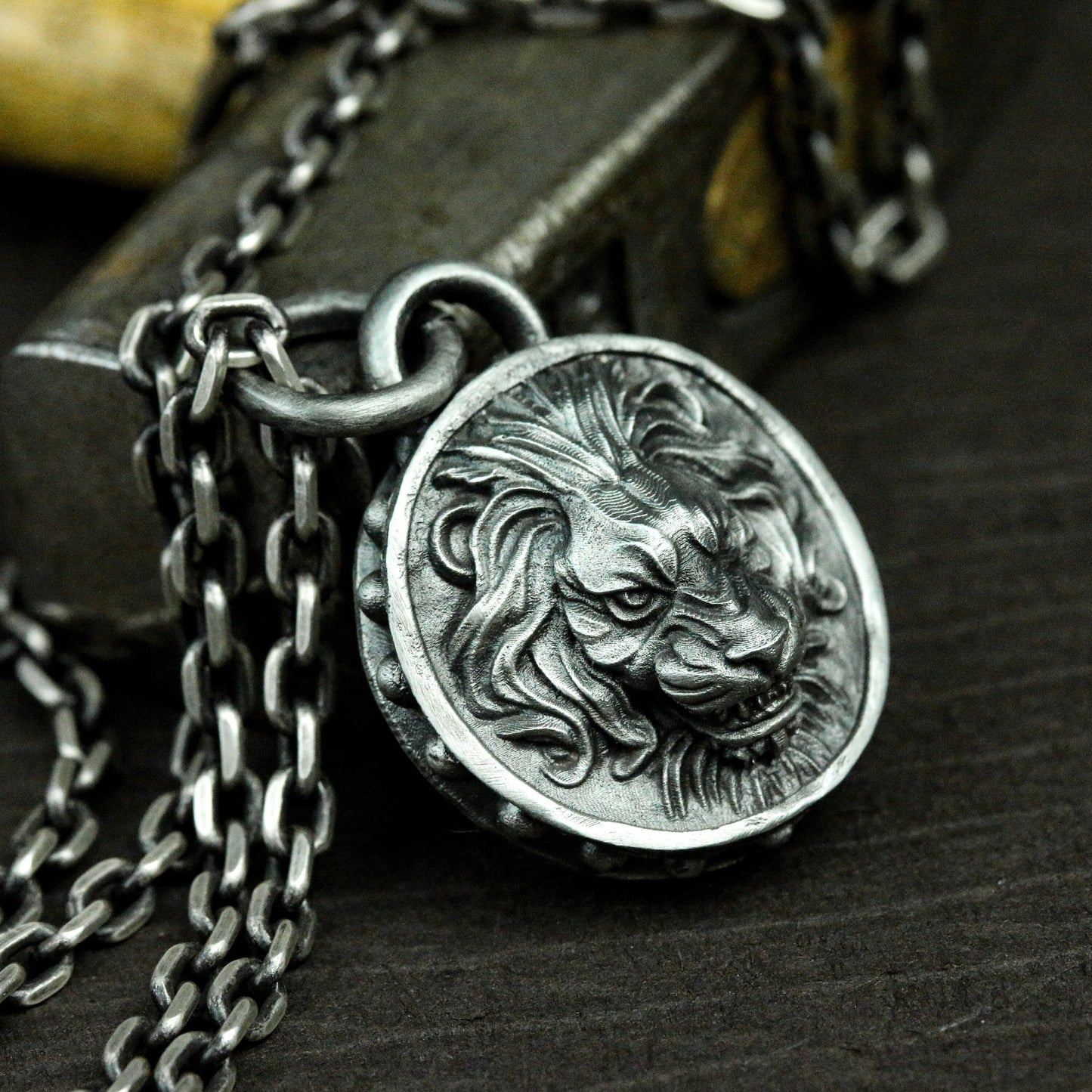 Lion Head Coin Pendant ¨C 925 Sterling Silver Handmade