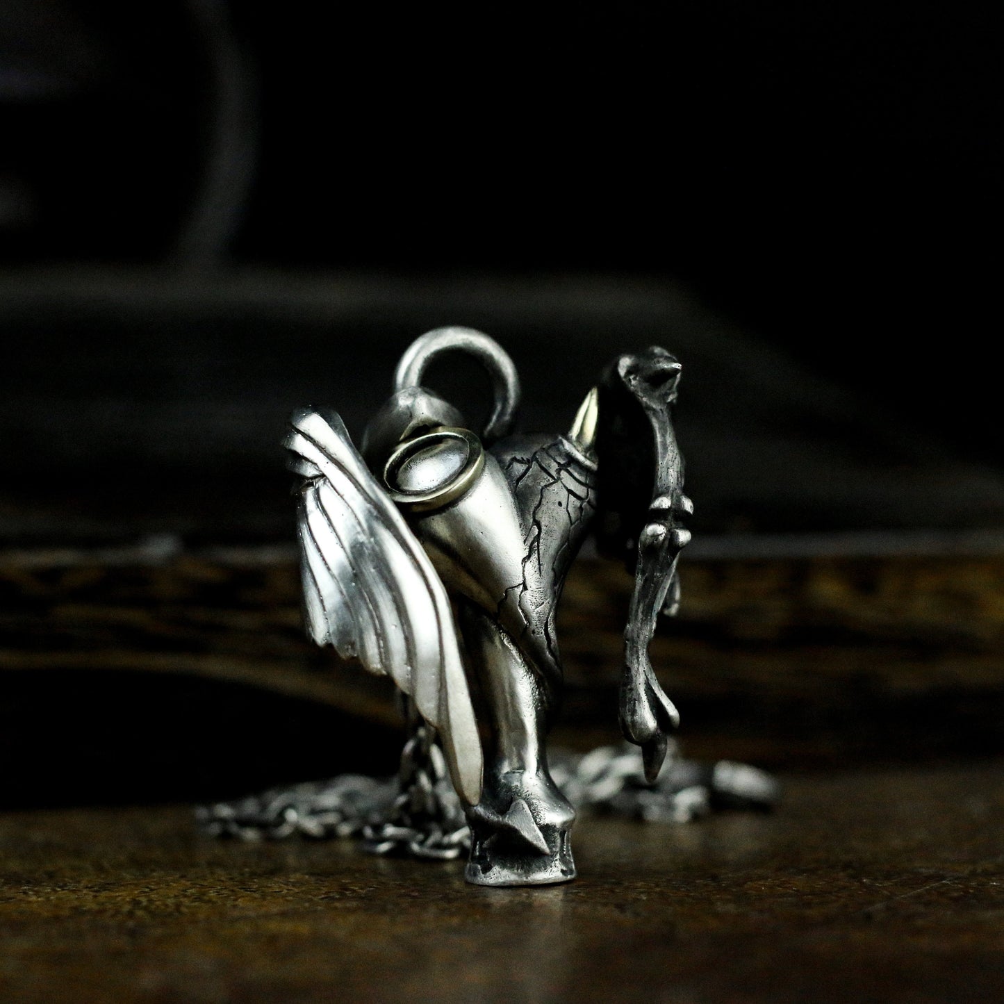 Fallen Angel Pendant with Spread Wings ¨C 925 Sterling Silver Handmade