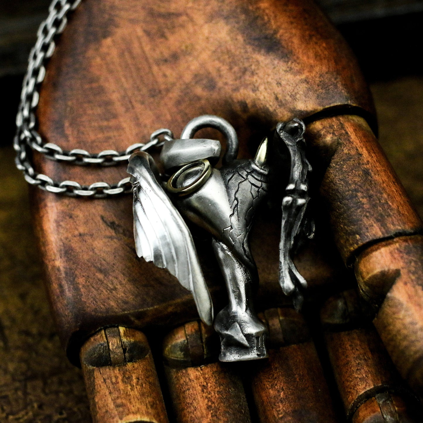 Fallen Angel Pendant with Spread Wings ¨C 925 Sterling Silver Handmade