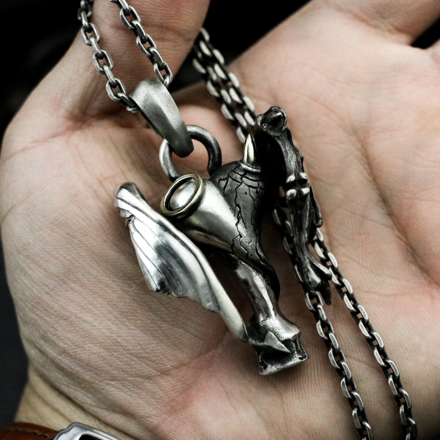 Fallen Angel Pendant with Spread Wings ¨C 925 Sterling Silver Handmade